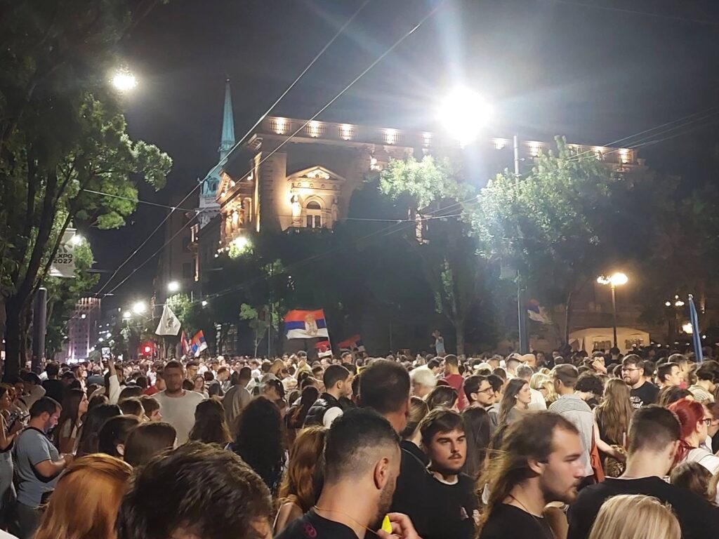 08, June, 2025, Belgrade - Students in the blockade and Belgraders gathered in front of the Presidency of Serbia on Andricev venac to welcome the election results from Zajecar and Kosjeric.