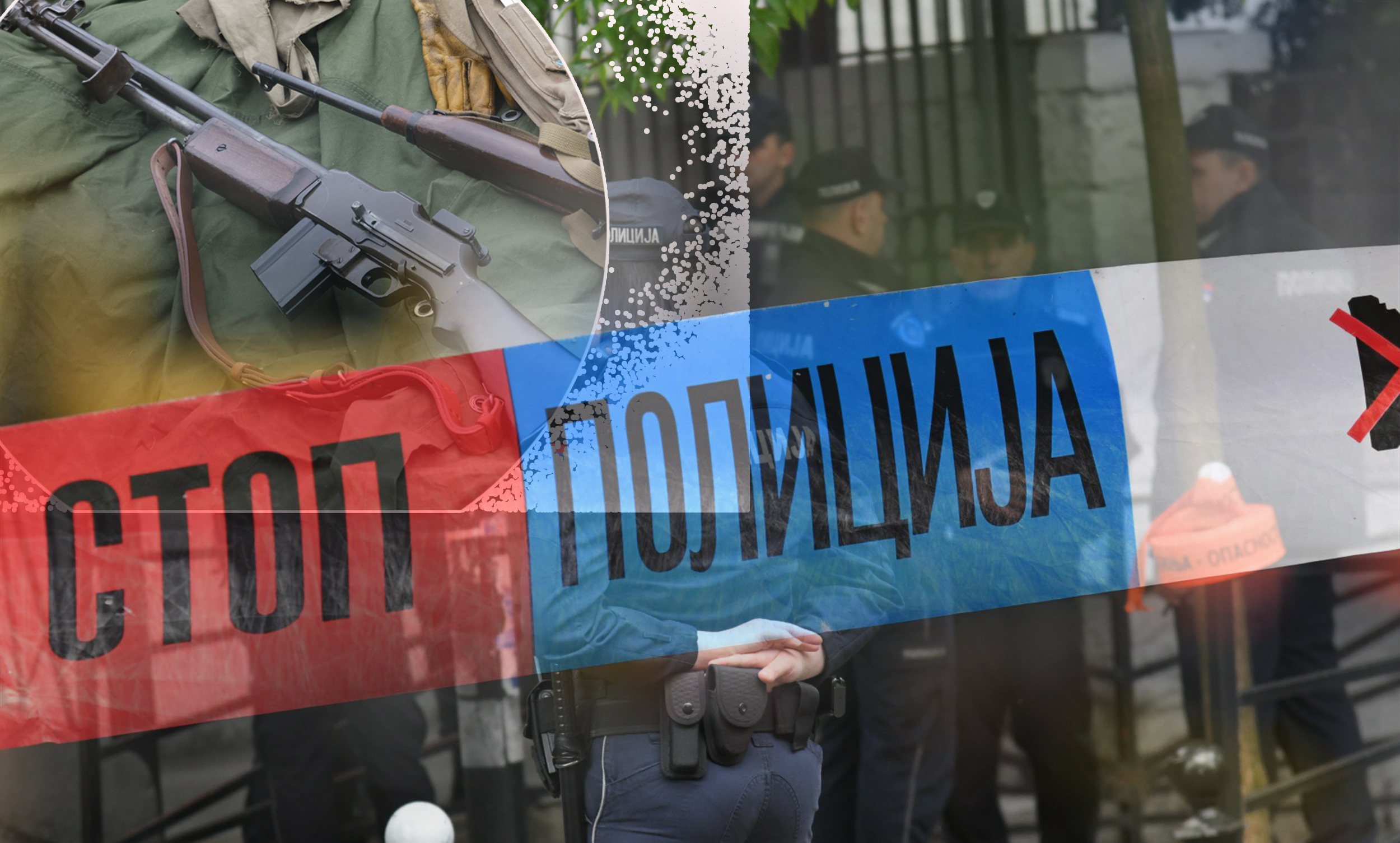 policija policijska traka i automatska puska