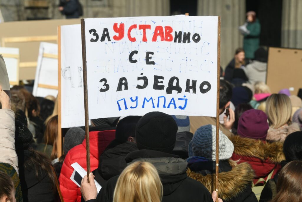 Beograd 20.02.2025. Ustavni sud, prosvetni radnici, protest, blokada, prosvetari štrajk