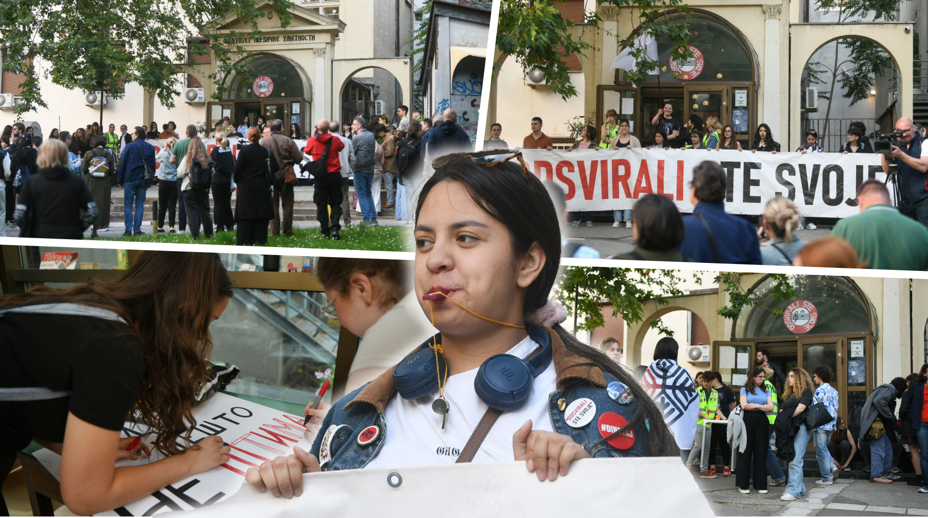 KOMBO; Beograd, 28.05.2025. Fakultet muzičke umetnosti i park Manjež, protest, studenti u blokadi, podrška studentima u blokadi FMU, bojkot online nastave Foto: Filip Krainčanić/Nova.rs