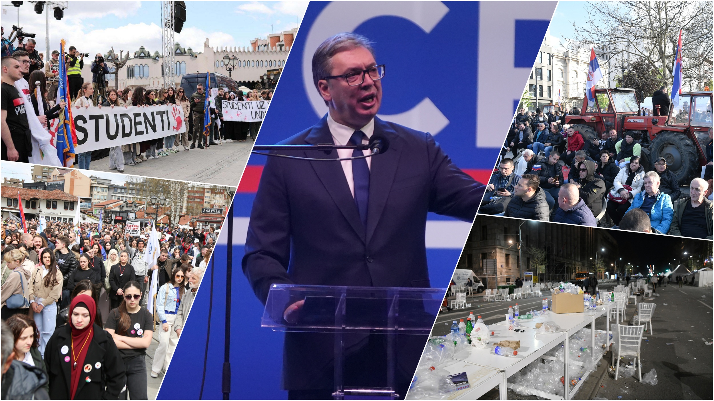 Novi Pazar, studenti, protest Sloboda vlada čaršijom, SNS skup Ne damo Srbiju, Pokret za narod i državu, zona sumraka, kombo Foto: Goran Srdanov/Nova.rs/FoNet/Lazar Novaković/Elmedin Hajrovic/Antonio Ahel/ATAImages