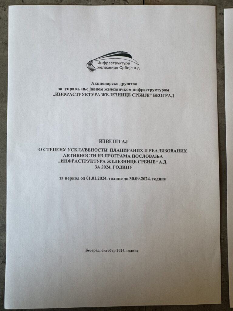 Izveštaj infrastruktura železnice Srbije dokument