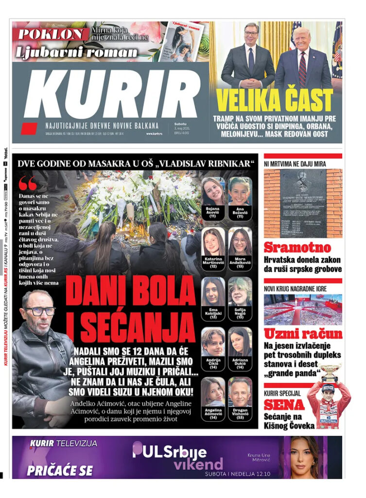 Naslovna strana, Kurir, dnevni list, novine