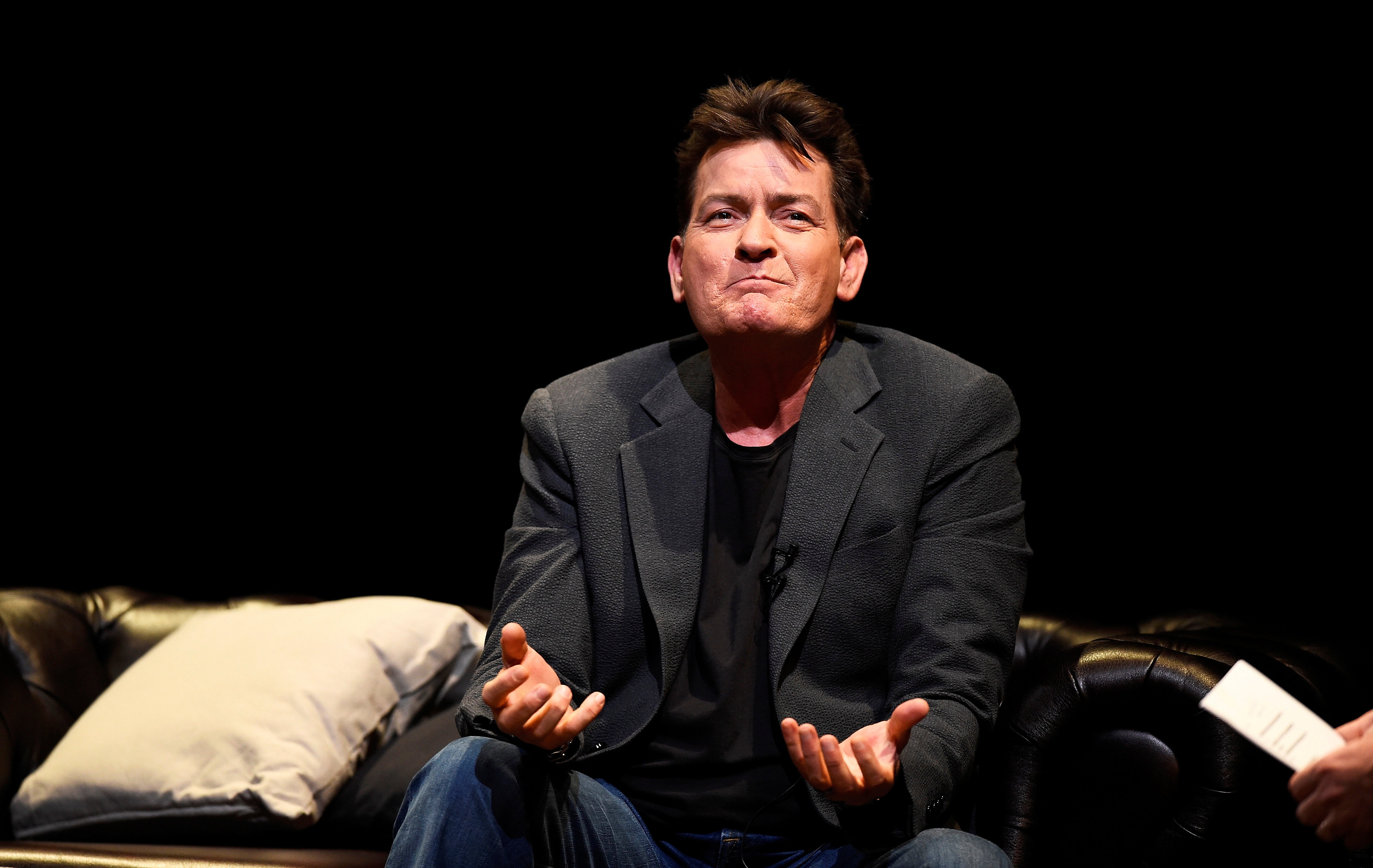 U.S. actor Charlie Sheen speaks during 'An Evening with Charlie Sheen' in London