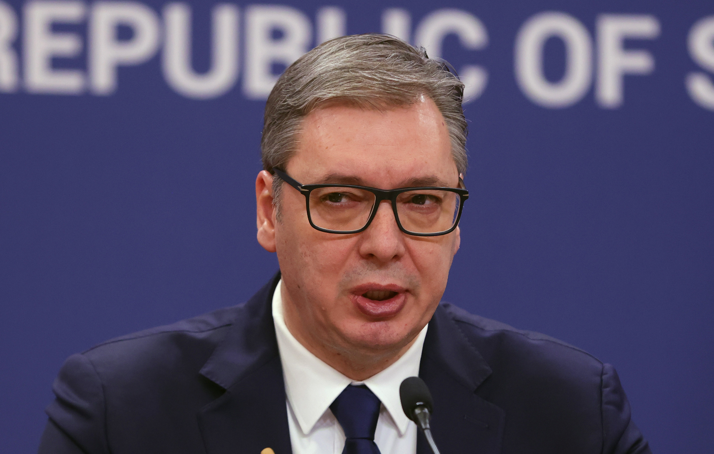 Serbian President Vucic addresses the university students demands