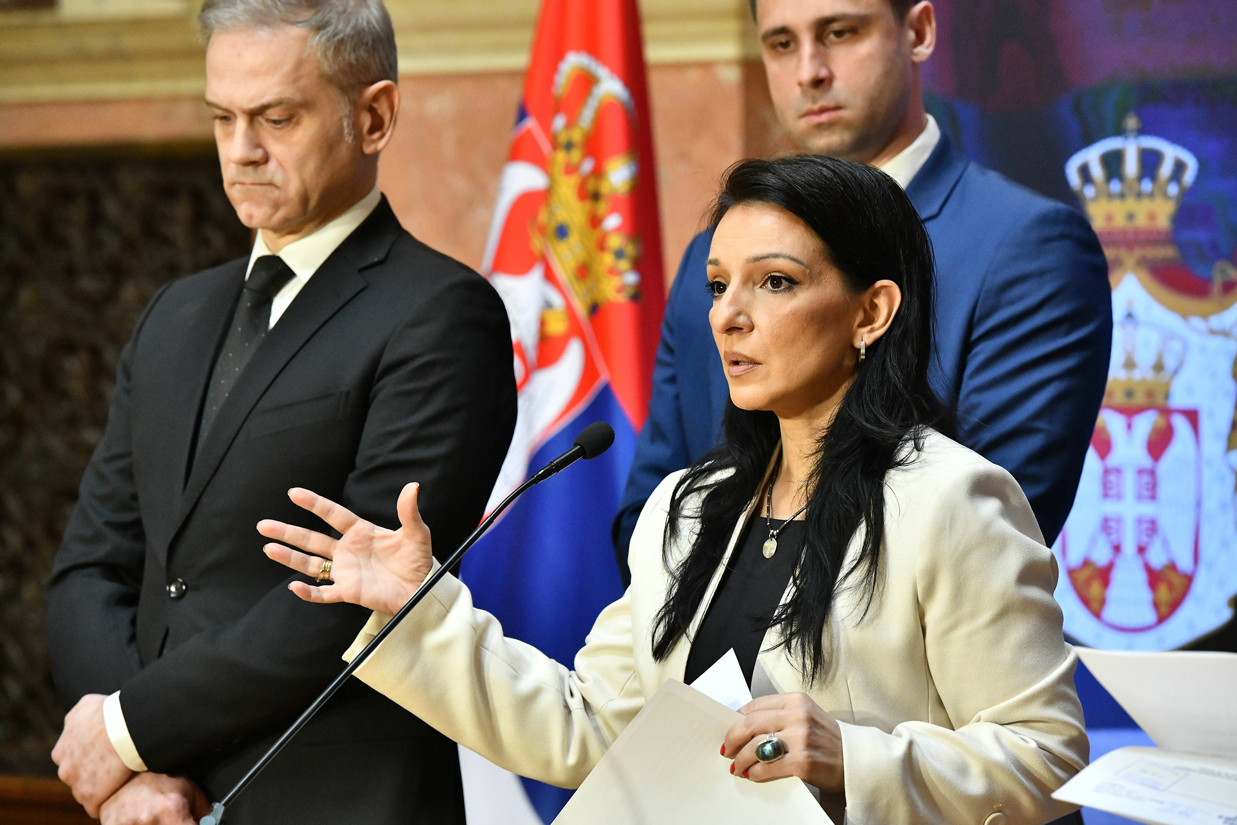 Beograd, 19.03.2025. - Konferencija za novinare clanova poslanicke grupe Stranke slobode i pravde odrzana je danas u centralnom holu Doma Narodne skupstine. Na fotografiji govori Marinika Tepic. (BETAPHOTO/MILAN ILIC)