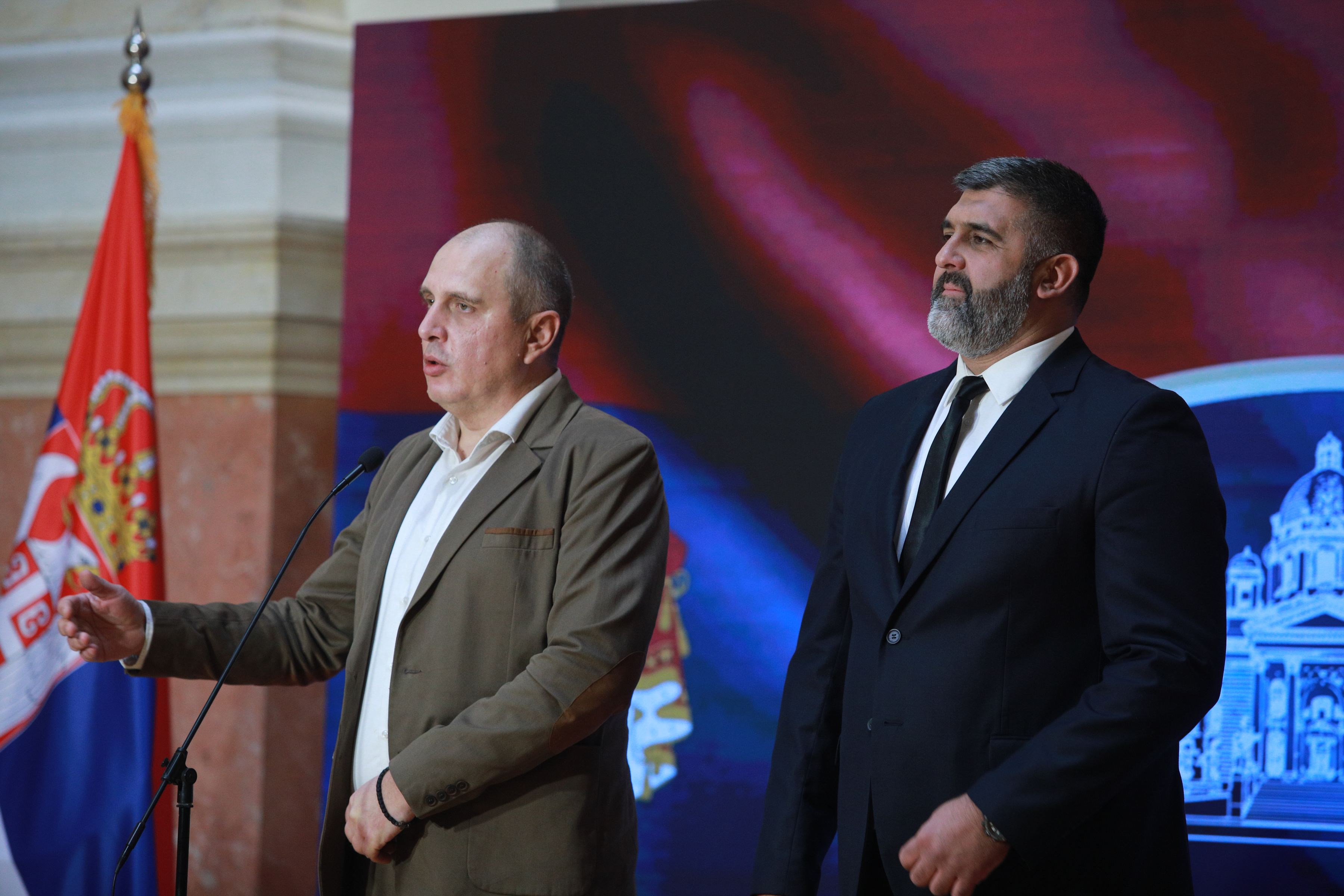 In the House of the National Assembly, a press conference was held for MPs Zeljko Veselinovic and Djordje Djordjic.