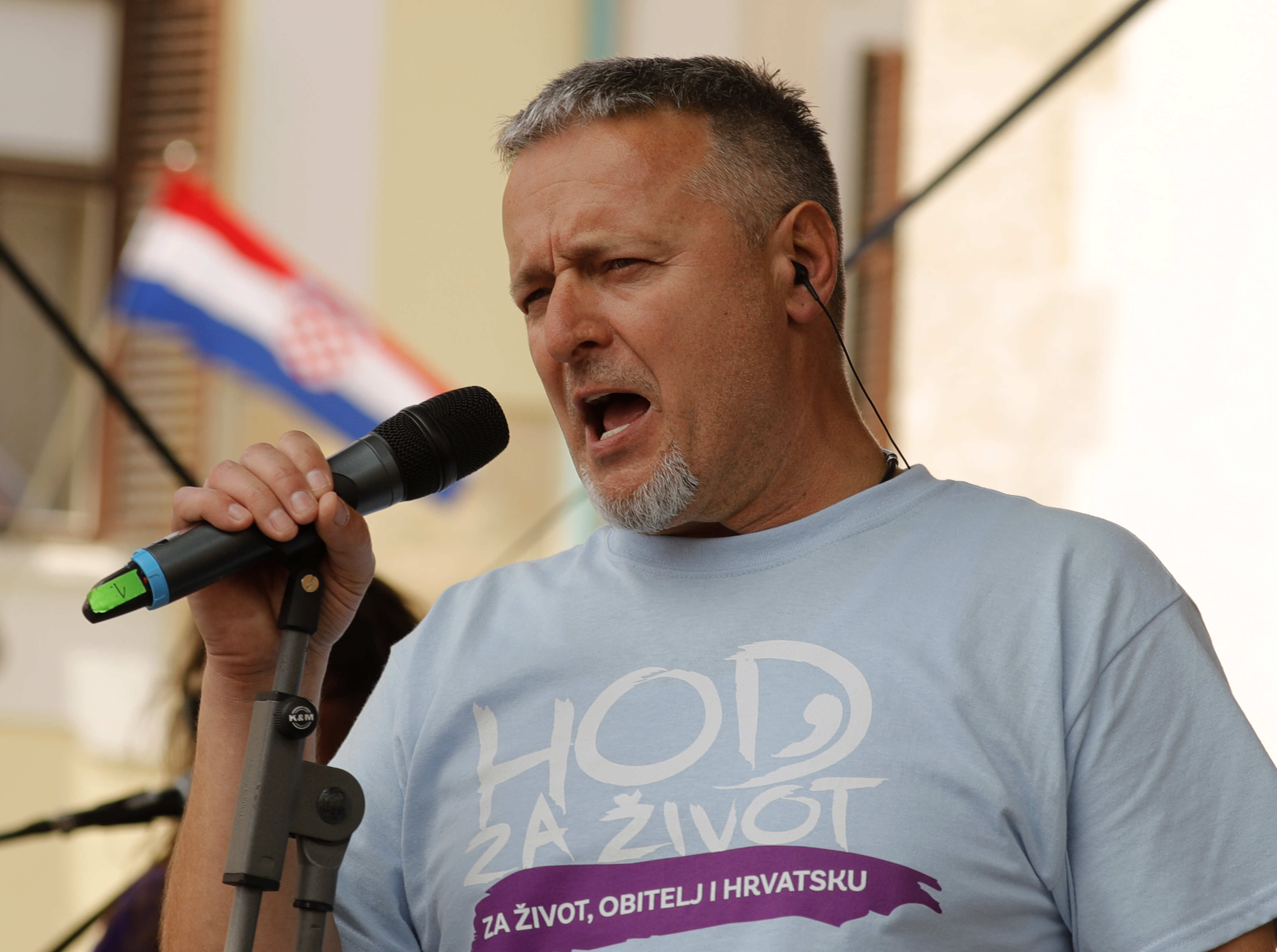 Ultra-nacionalist singer Marko Perkovic Thompson performs against abortion in Zagreb