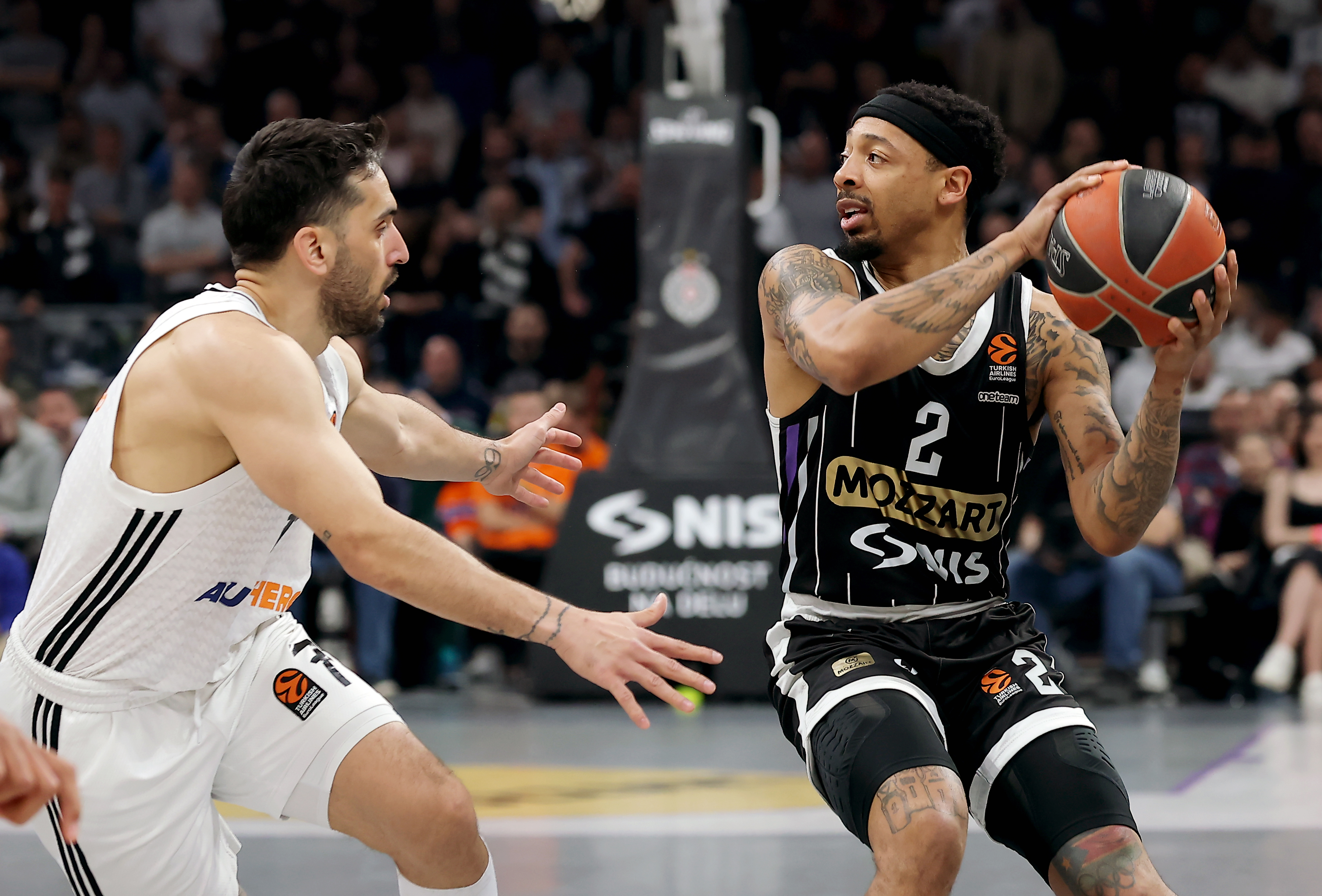 during the Euroleague regular season round 34 basketball match between Paertizan and Real Madrid at Belgrade Arena on April 10, 2025 in Belgrade, Serbia. (Photo by STARSPORT/Pedja Milosavljevic)