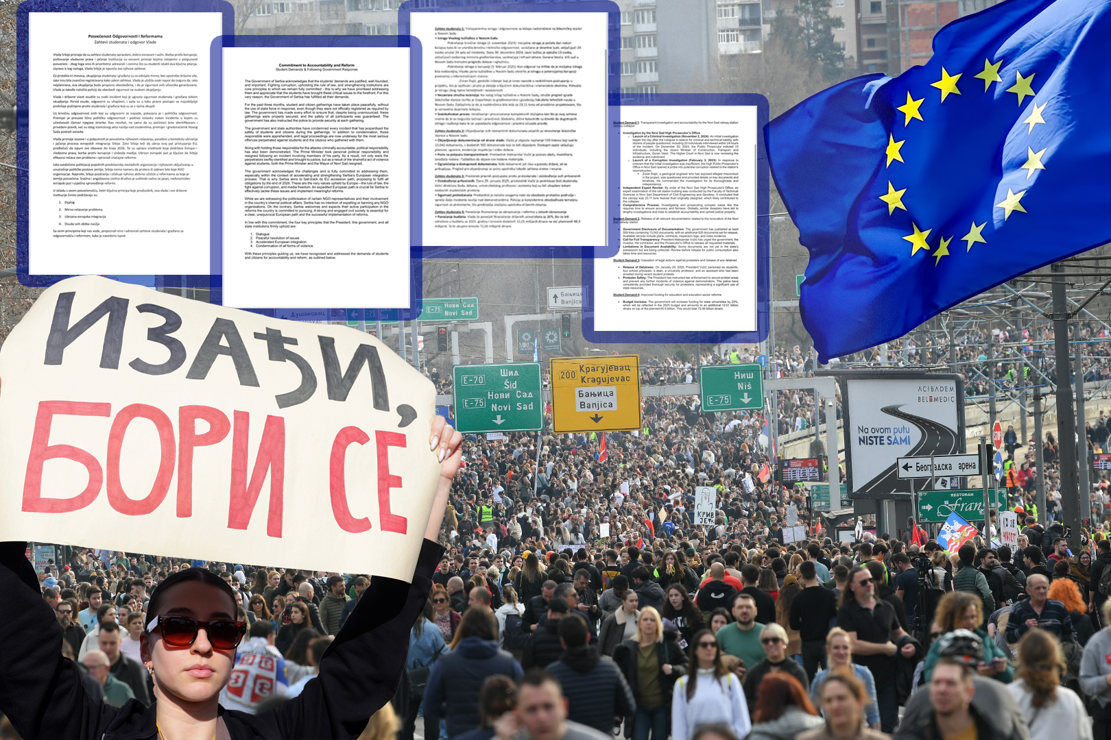 Kombo dokumenta i zastave eu, kao i studenata u blokadi' hvala unapred