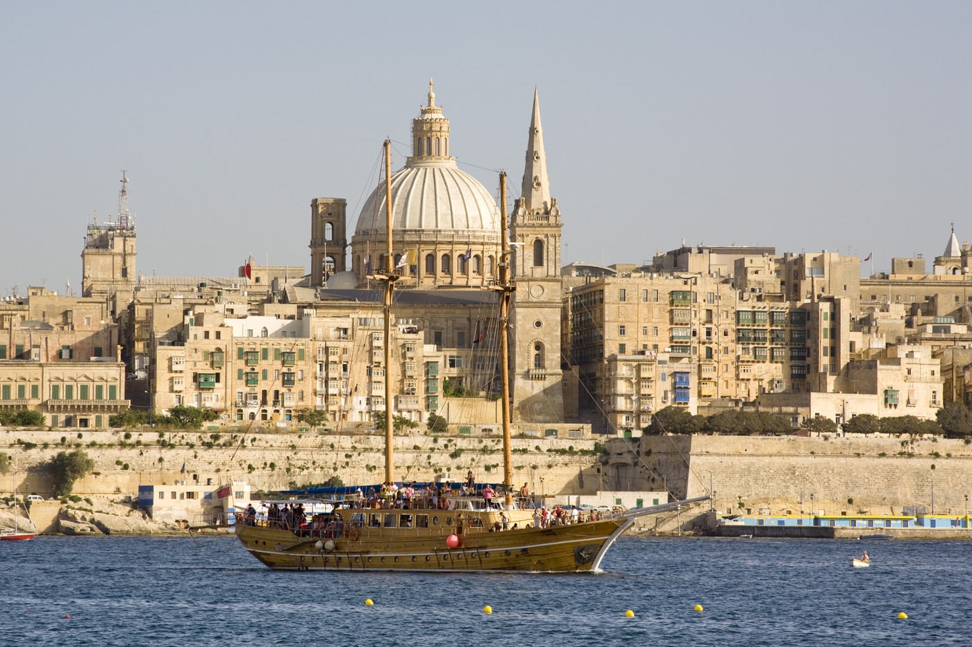 View of the capital city of Valletta from Sliema, and large yacht in foreground, Valletta, Malta,Image: 676093183, License: Rights-managed, Restrictions: , Model Release: no, Credit line: Mel Longhurst / Eye Ubiquitous / Profimedia