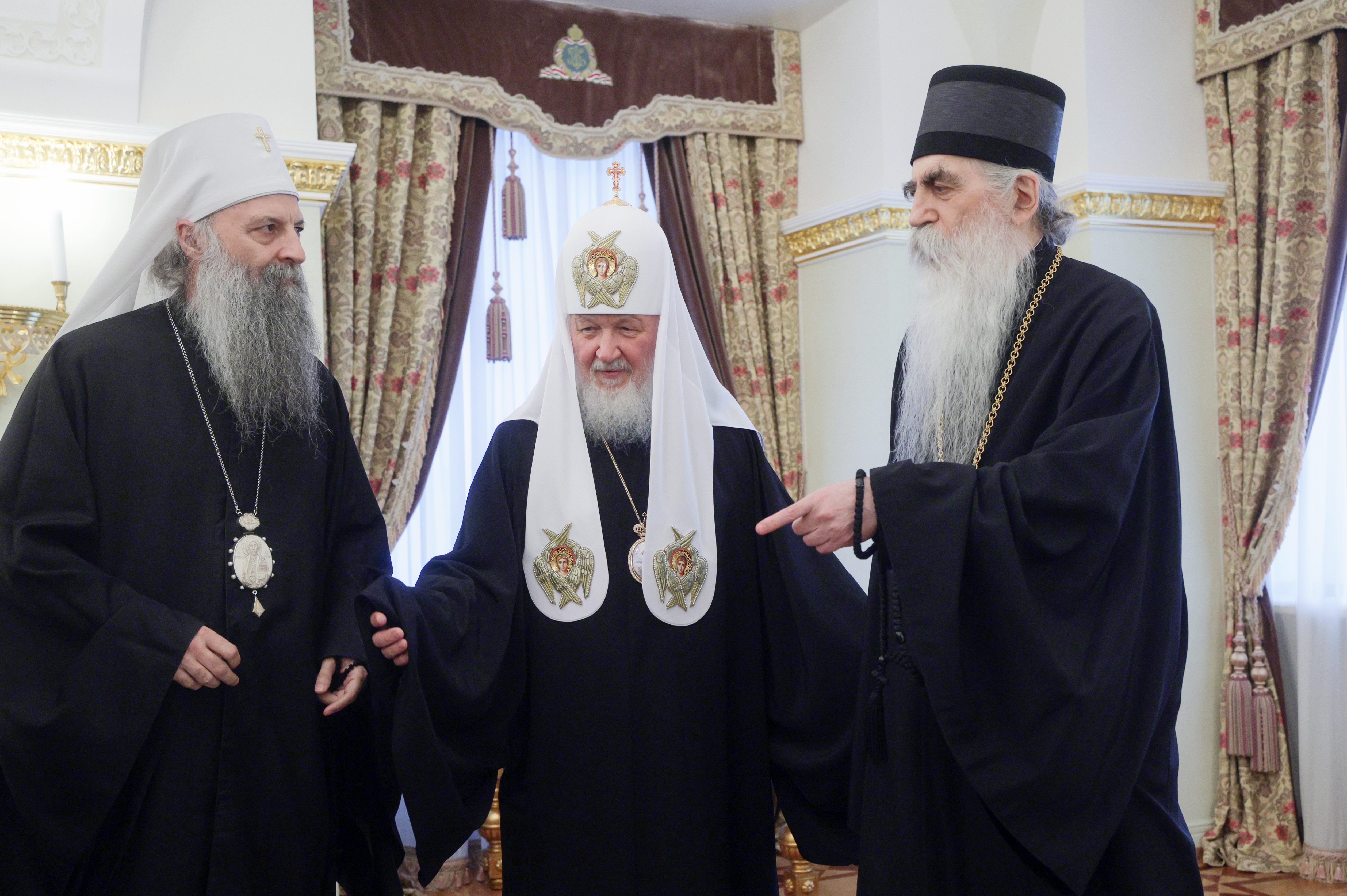 Russian President Vladimir Putin meets Serbian Patriarch Porfirije in Kremlin