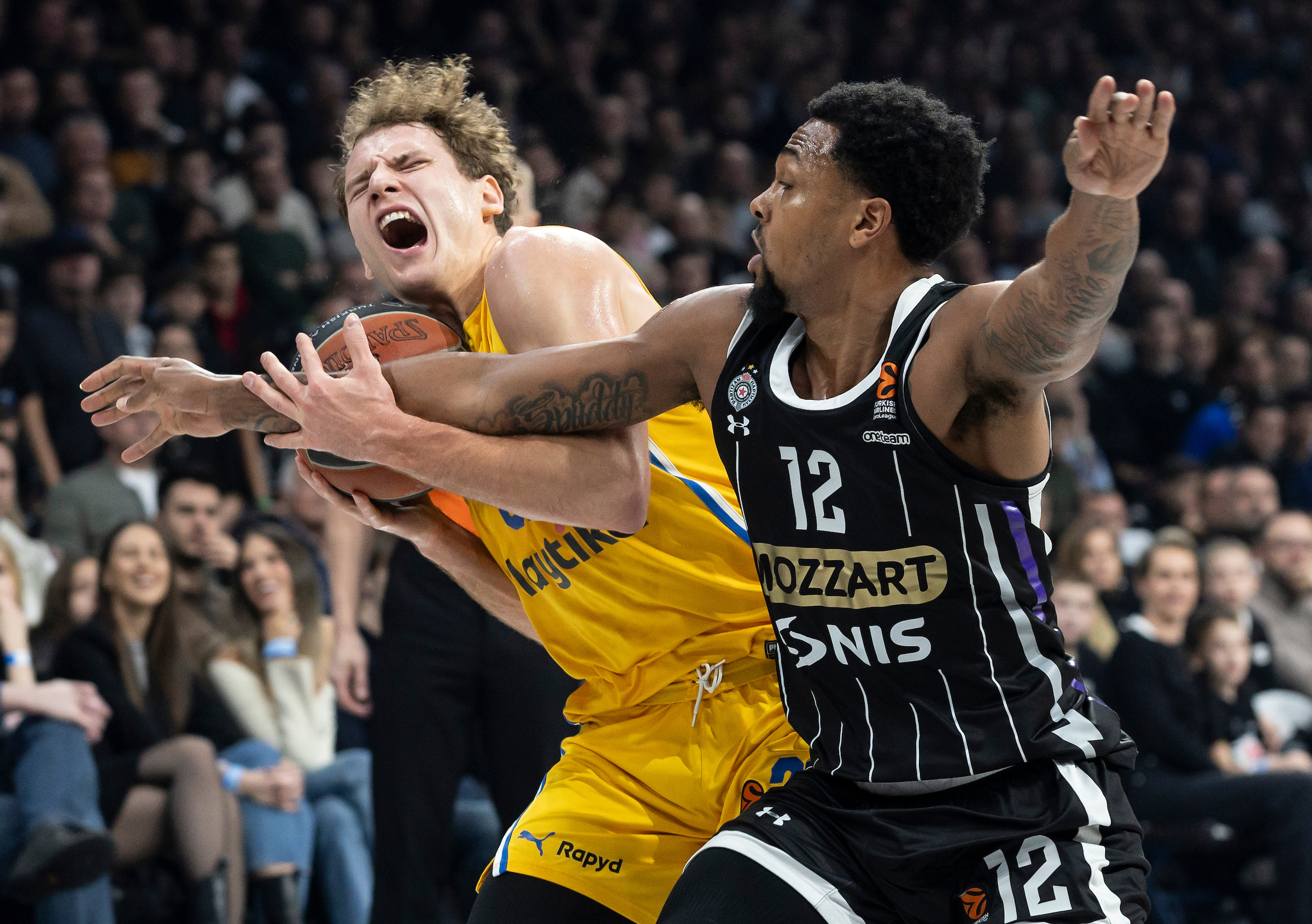 during the 2024/2025 Turkish Airlines EuroLeague match between Partizan Mozzart Bet Belgrade and Maccabi Tel AViv - Turkish Airlines EuroLeague at Belgrade Arena on December 16, 2024 in Belgrade, Serbia. (Photo by Pedja Milosavljevic/Starsport.rs ©)