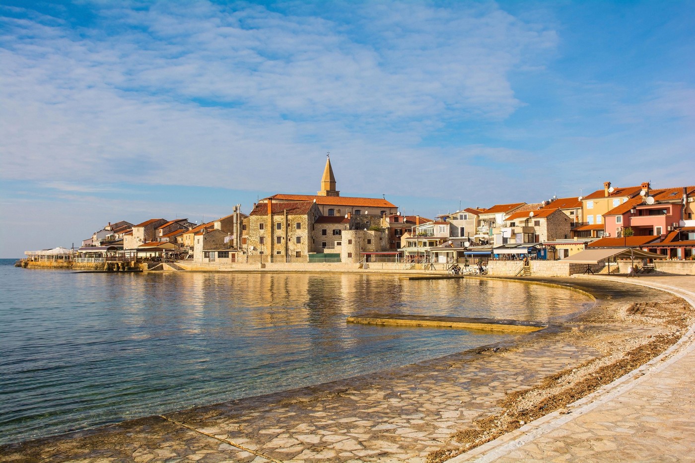 The seaside town of Umag in Istria, Croatia. A former city fortress dating back to Roman era. Historic buildings from medieval to Renaissance periods