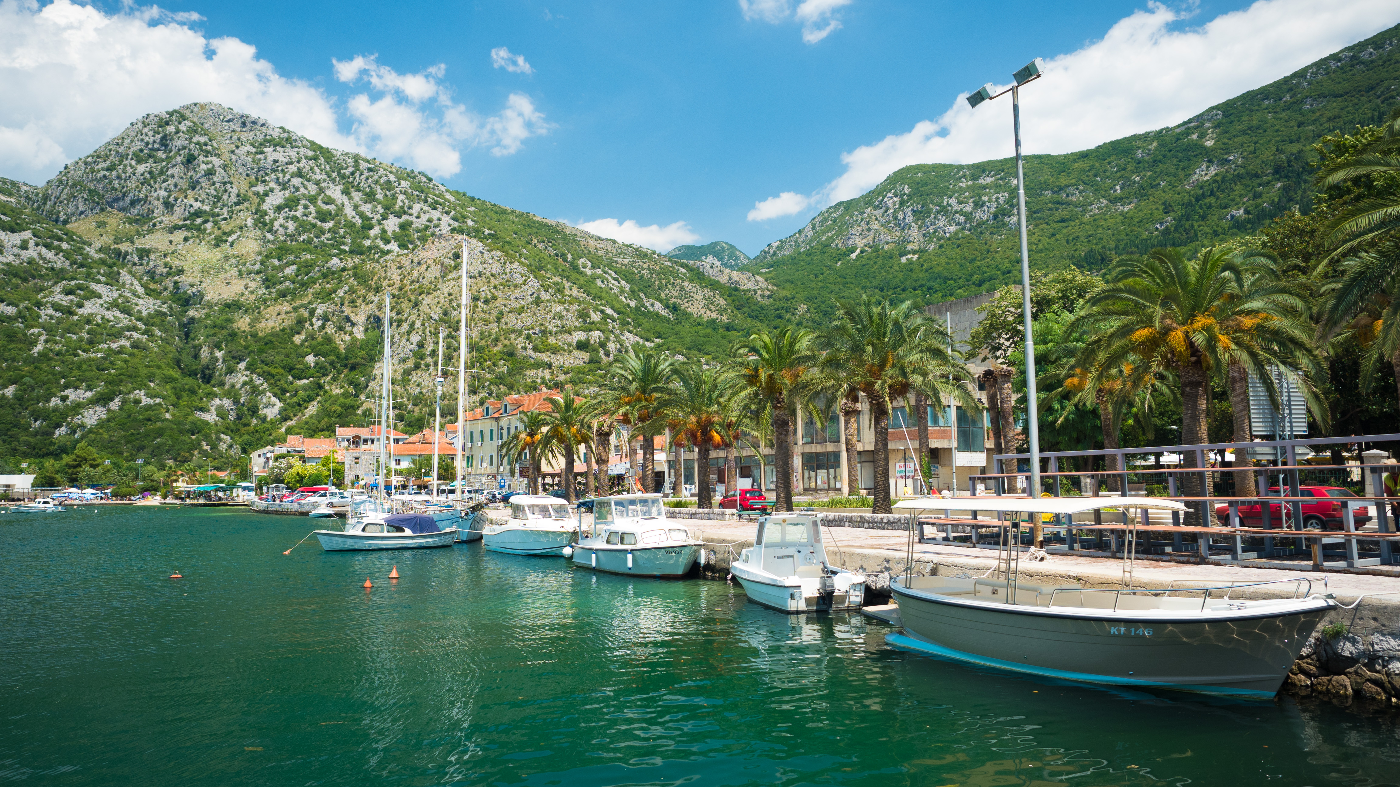 Montenegro.,Bay,Of,Kotor.,Risan.,Harbor,And,Boats.