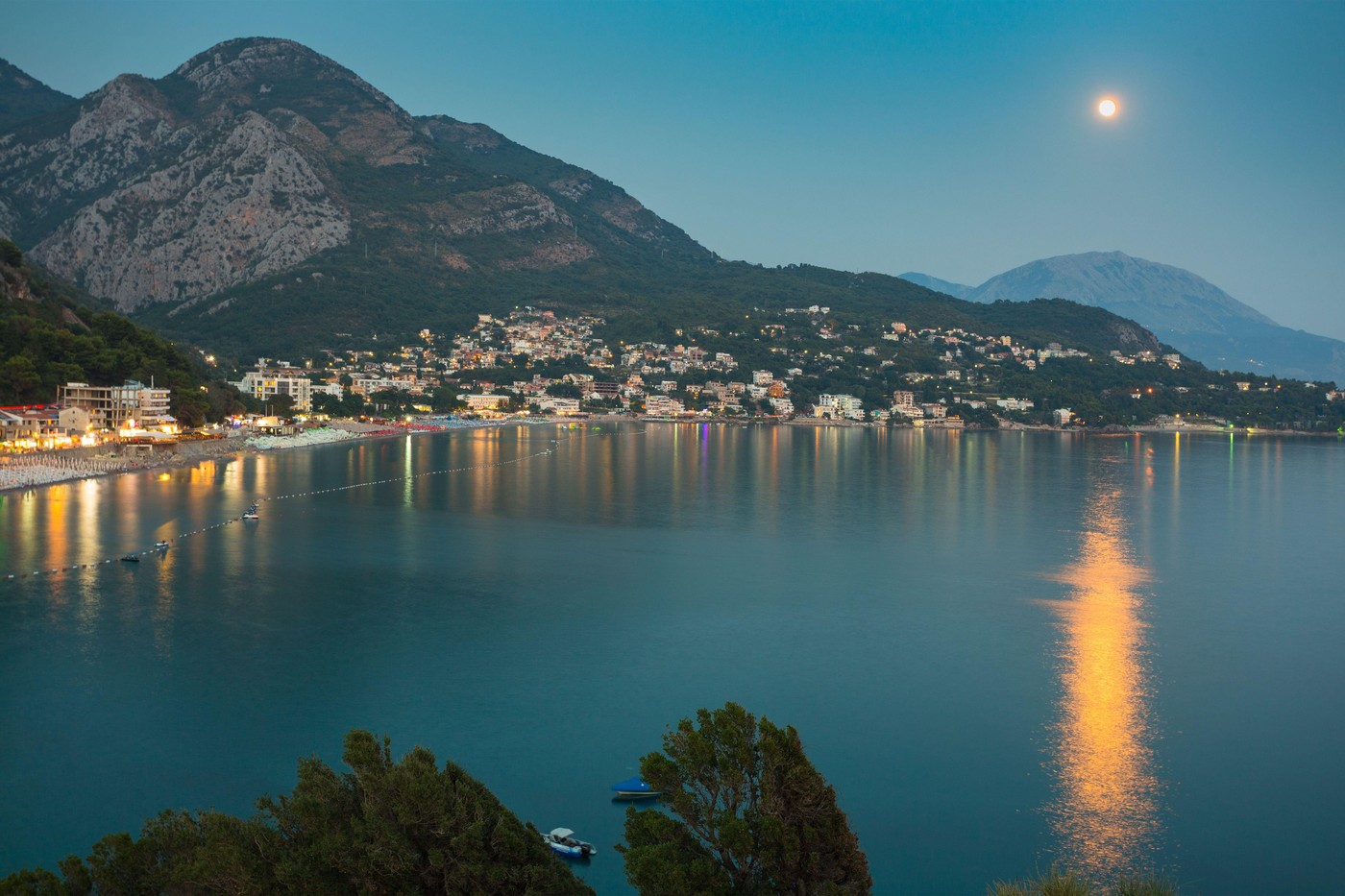 Montenegro, August 6, 2017. Sutomore, night view from the mountain