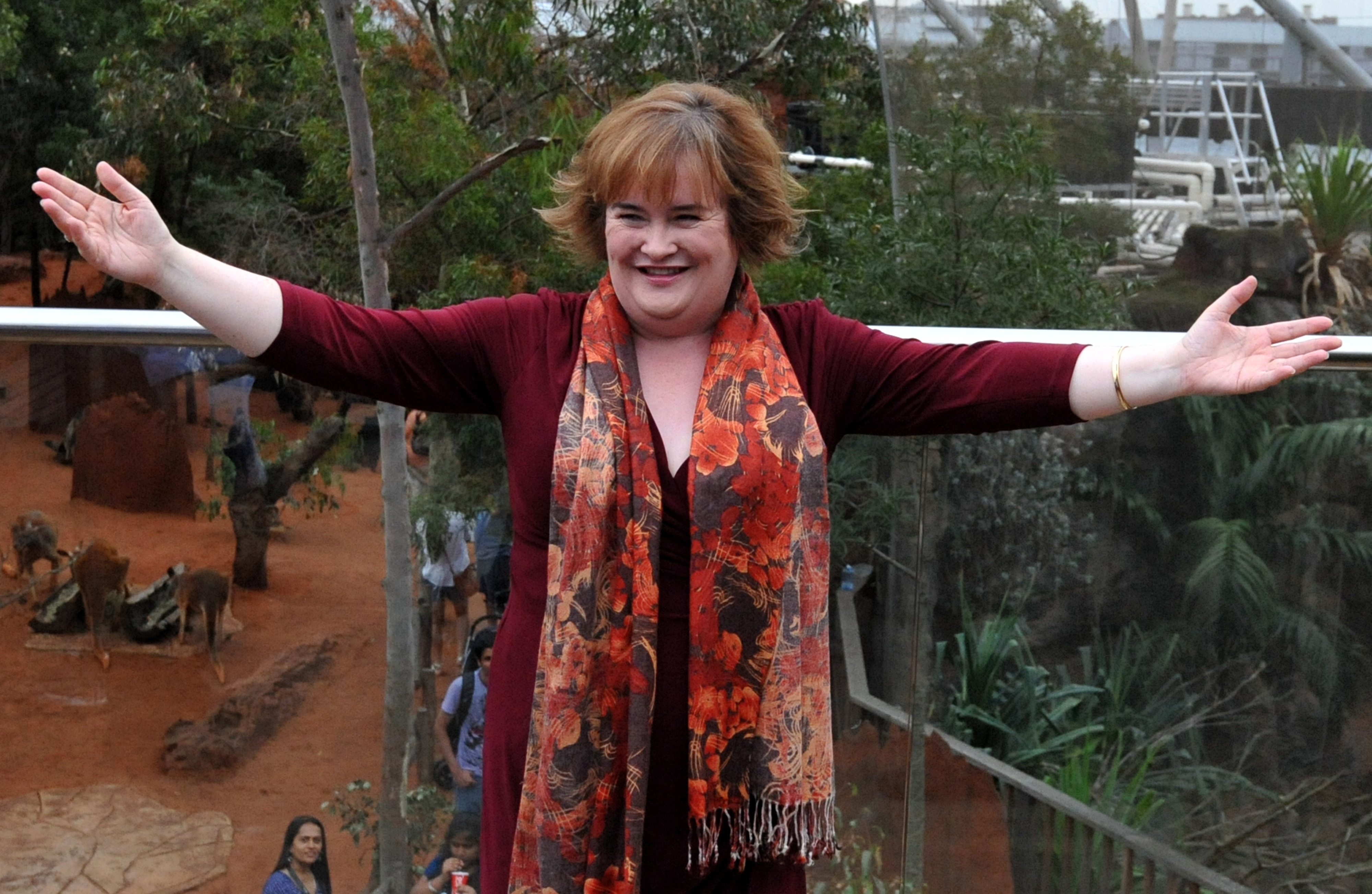 British singer Susan Boyle gestures while posing