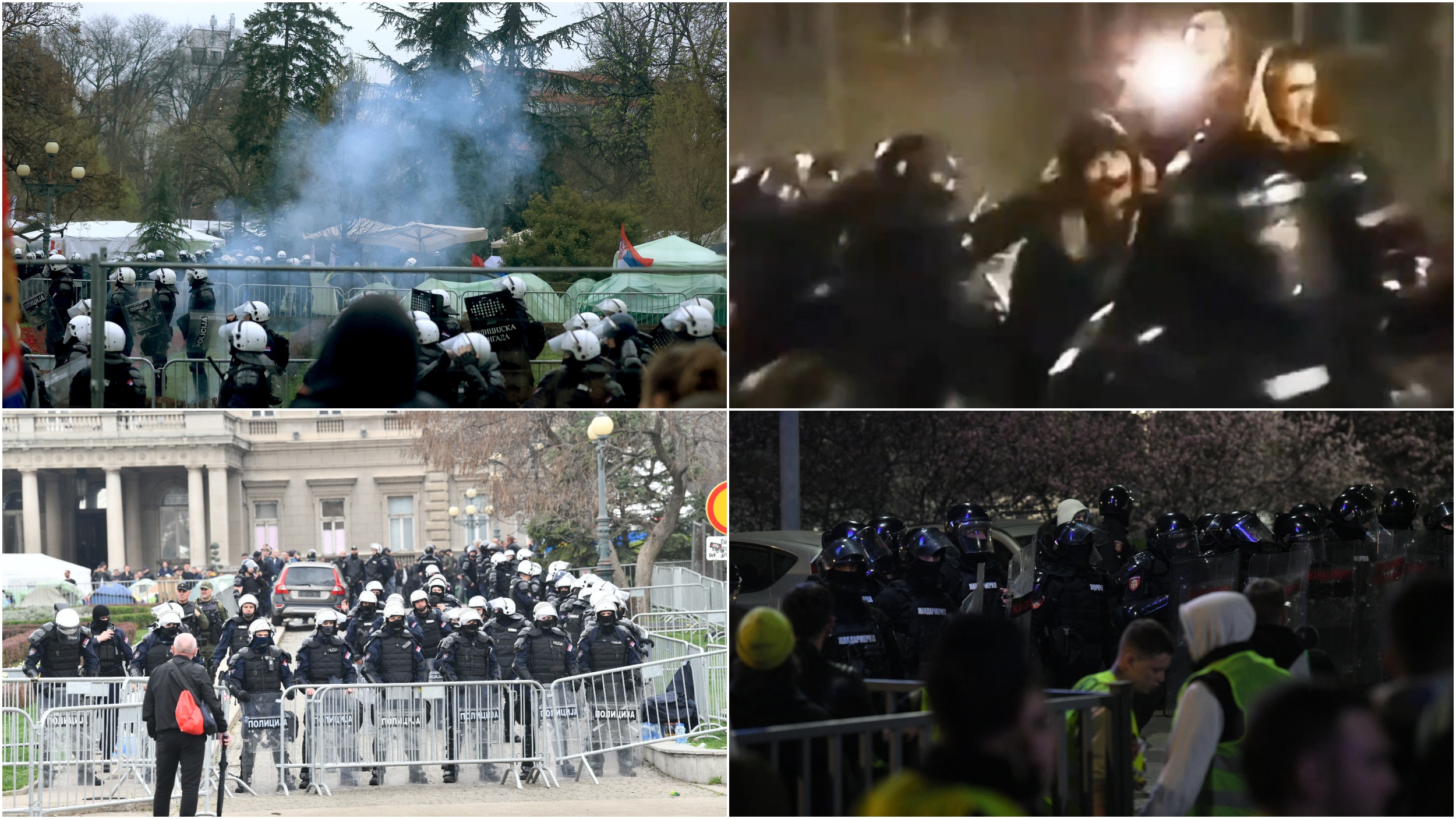 Policija ispred rtsa, napad na žandarma, žandarmi u pionirskom parku i batinaši
