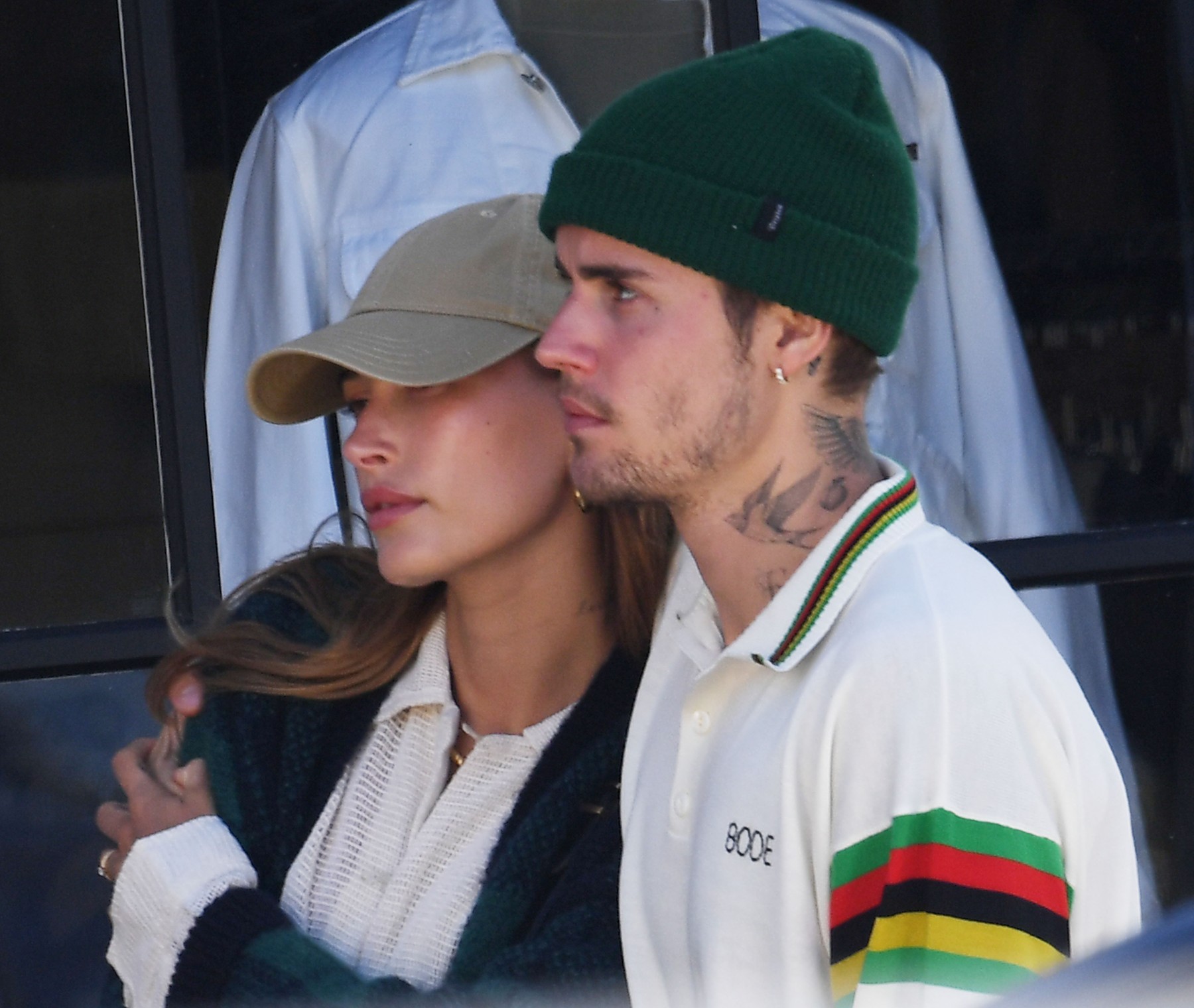 Justin Bieber cuddles Hailey while wrapping their arms around each other on their way to a romantic dinner in Santa Barbara