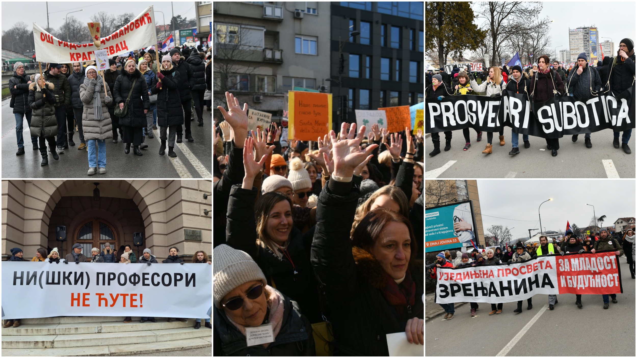Protest prosvetara, prosvetari, prosveta, Kragujevac, Niš, Beograd, Subotica, Zrenjanin, kombo Foto: Vladislav Mitić, Vesna Lalić, Filip Krainčanić/Nova.rs/BETAPHOTO/SASA DJORDJEVIC