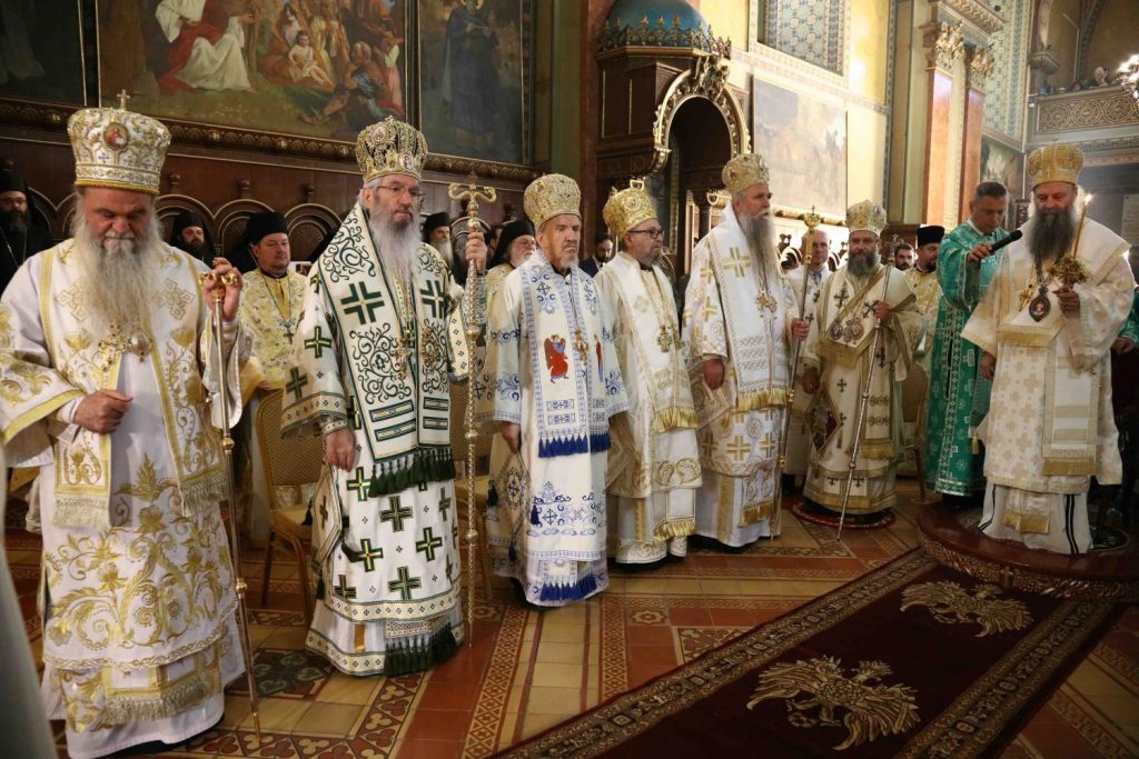 Sremski Karlovci 15. maj 2022. Vladika sumadijski Jovan, Joanikije patrijarh Porfirije proslava stogodišnjice vaspostavljanja kanonskog jedinstva Srpske Patrijaršije, pravoslavlje religija, sveti oci vladike episkopi Foto:SPC