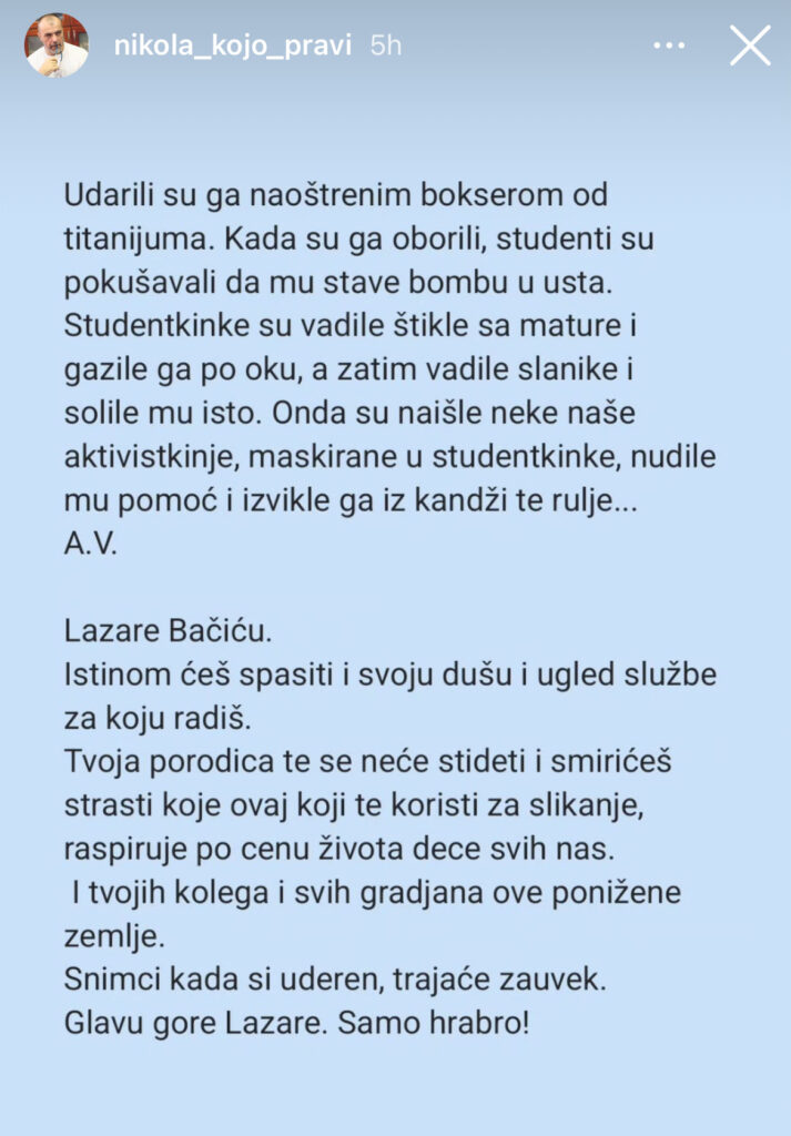 Post stori instagram Nikola Kojo