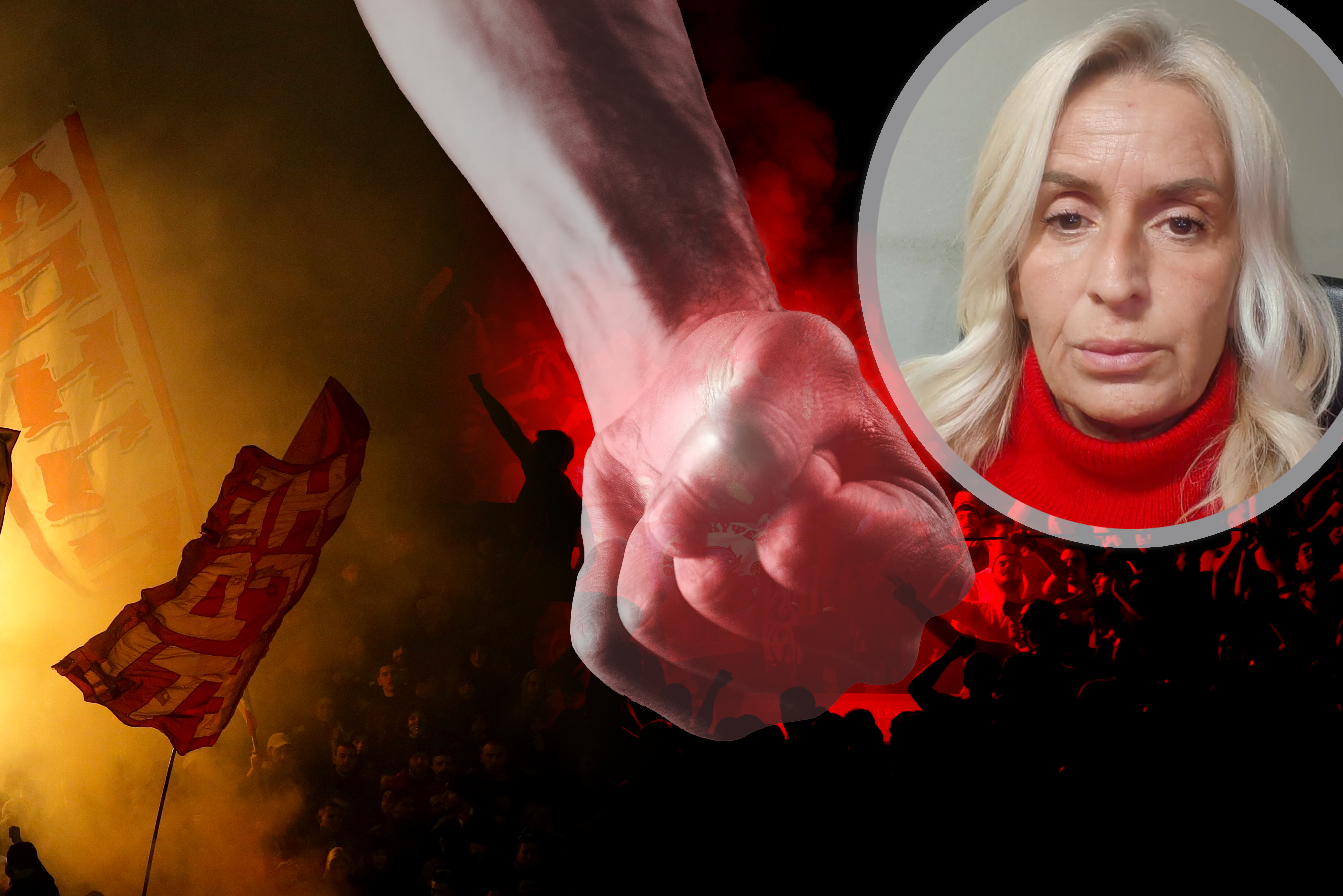 epa11867026 Supporters of Crvena Zvezda light a flare during the Basketball EuroLeague match between Partizan Belgrade and Crvena zvezda Belgrade in Belgrade, Serbia, 31 January 2025.  EPA-EFE/ANDREJ CUKIC