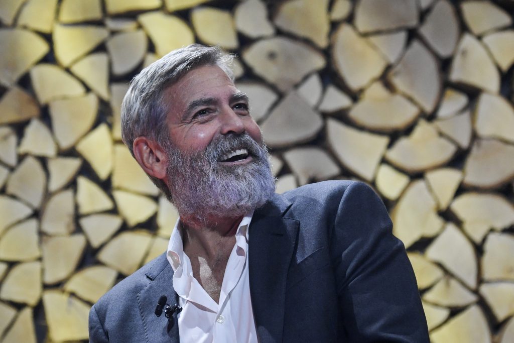 epa07910264 George Clooney, Oscar winning actor and filmaker, businessman and human rights activist, speaks at the Nordic Business Forum in Helsinki, Finland, 10 October 2019.  EPA-EFE/KIMMO BRANDT