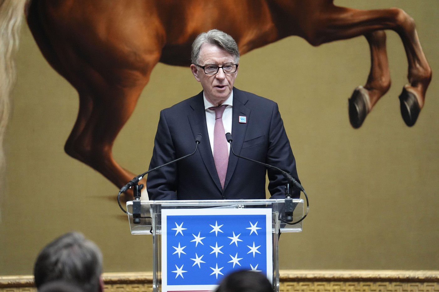 File photo dated 18/06/25 of UK Ambassador to the US, Lord Peter Mandelson, speaking during a ceremony at the National Gallery, central London, as the statue of George Washington is returned after undergoing restoration. Lord Peter Mandelson has been with