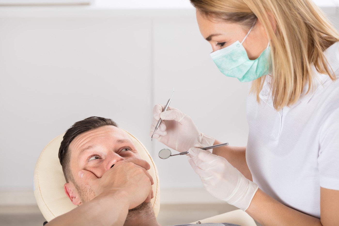 Close-up Of A Young Man Scared Of Dentist In A Clinic,Image: 335682978, License: Royalty-free, Restrictions: , Model Release: yes, Credit line: Andriy Popov / Panthermedia / Profimedia