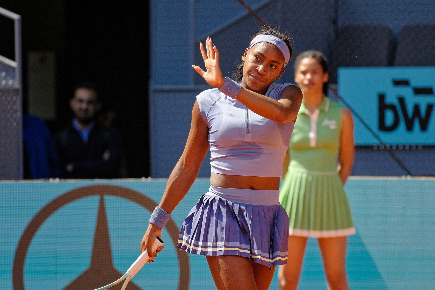 Madrid, Spain. 01 May, 2025. Tennis, individual Women WTA, QF: Mutua Madrid Open tennis WTA, QF, Coco Gauff (USA) Vs Iga Swiatek (POL). Coco Gauff (USA). Credit: EnriquePSans/Alamy Live News