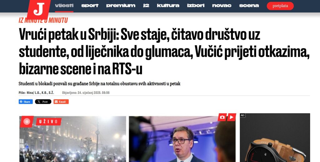 Naslovne strane portala u regionu o štrajku,  regionalni mediji o štrajku