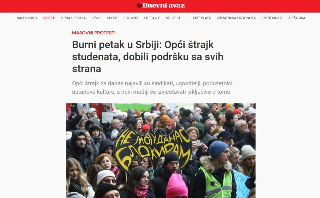 Naslovne strane portala u regionu o štrajku,  regionalni mediji o štrajku