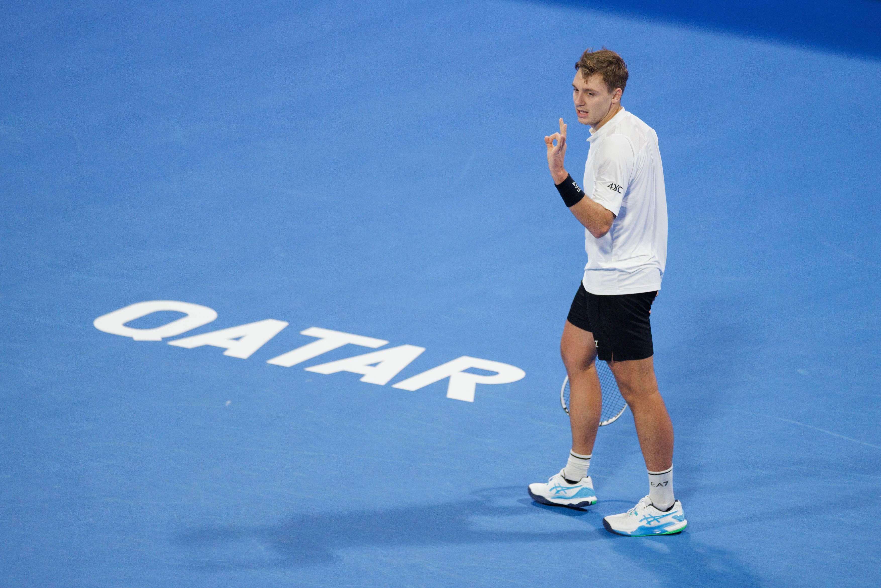 Hamad Medjedovic of Serbia during the 2025 Qatar ExxonMobil Open, ATP 500 Tennis open on 18 February 2025 in Doha, Qatar