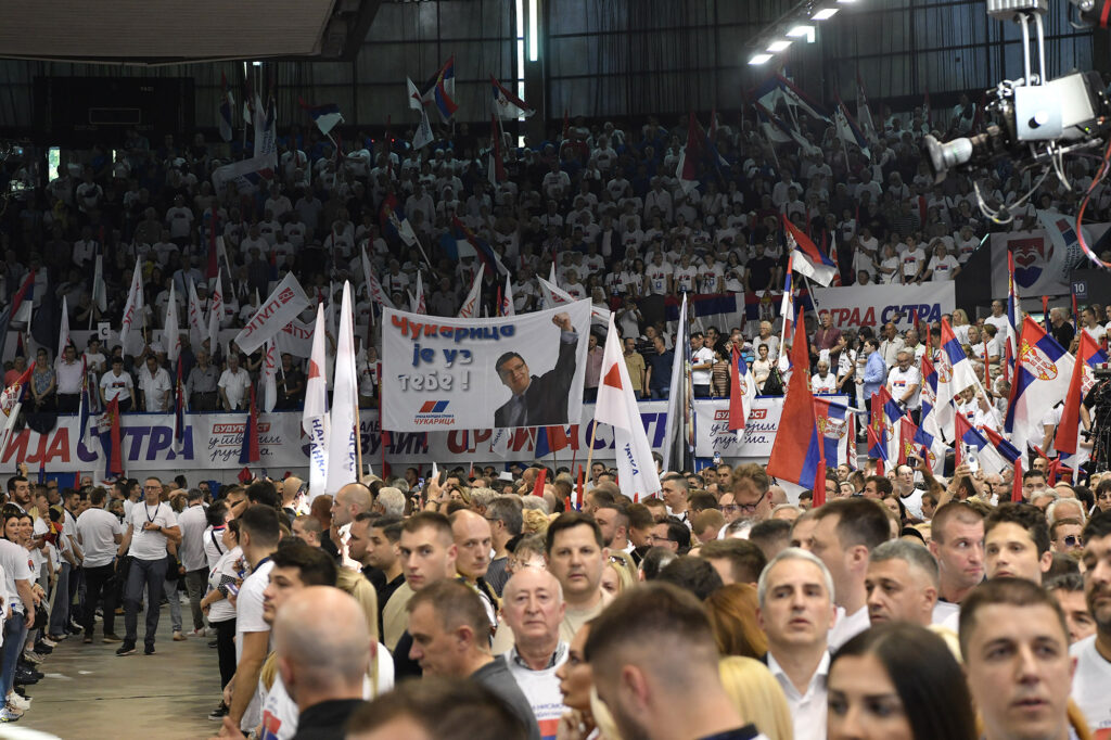 Beograd 28.05.2024 predizborni miting SNS liste "Aleksandar Vučić - Beograd sutra" . Miting, skup, SNS, hala sportova Ranko Žeravica, Novi Beograd Foto: Goran Srdanov/Nova.rs