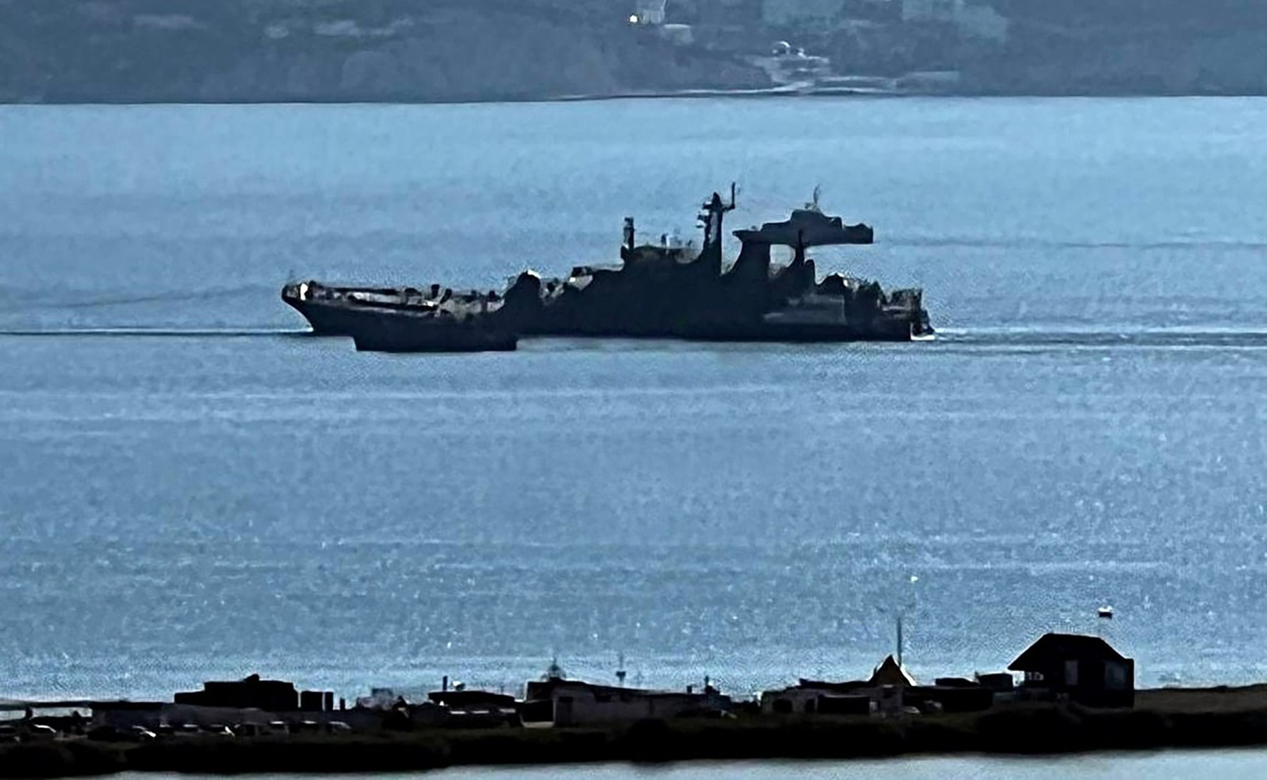 Russian landing ship hit by Ukrainian drone
