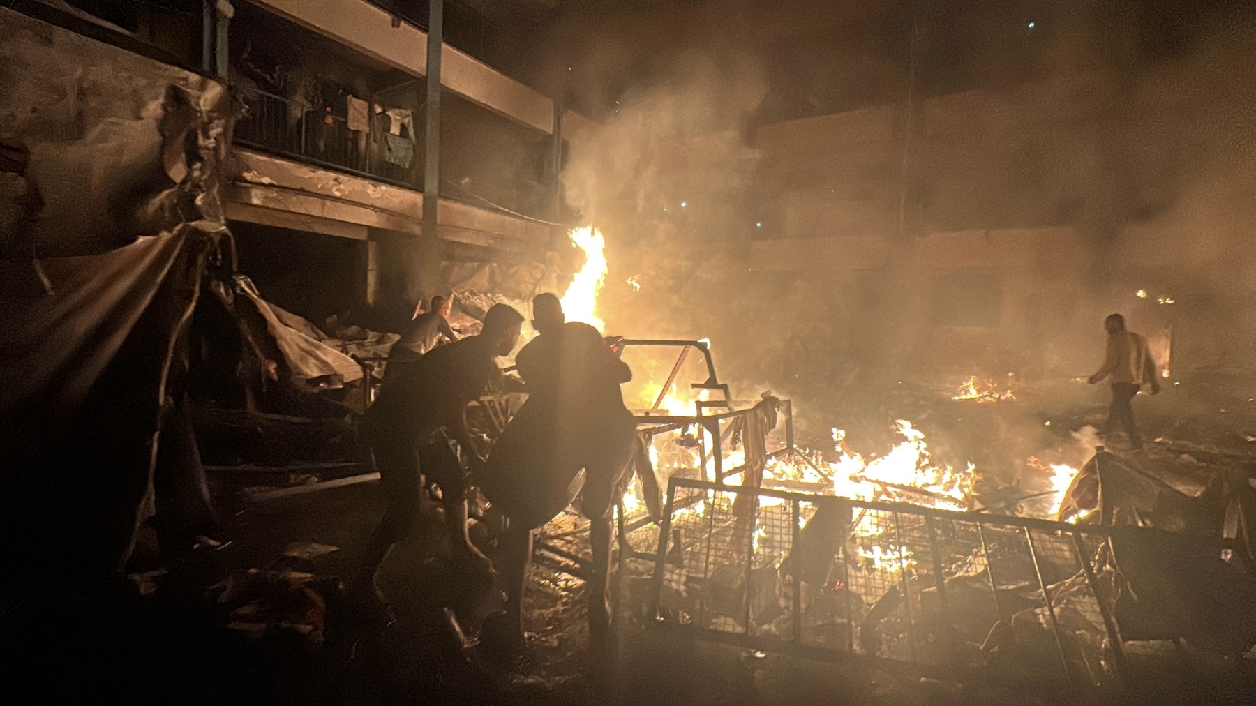 Massive fire breaks out after Israeli attack hits Bureij school