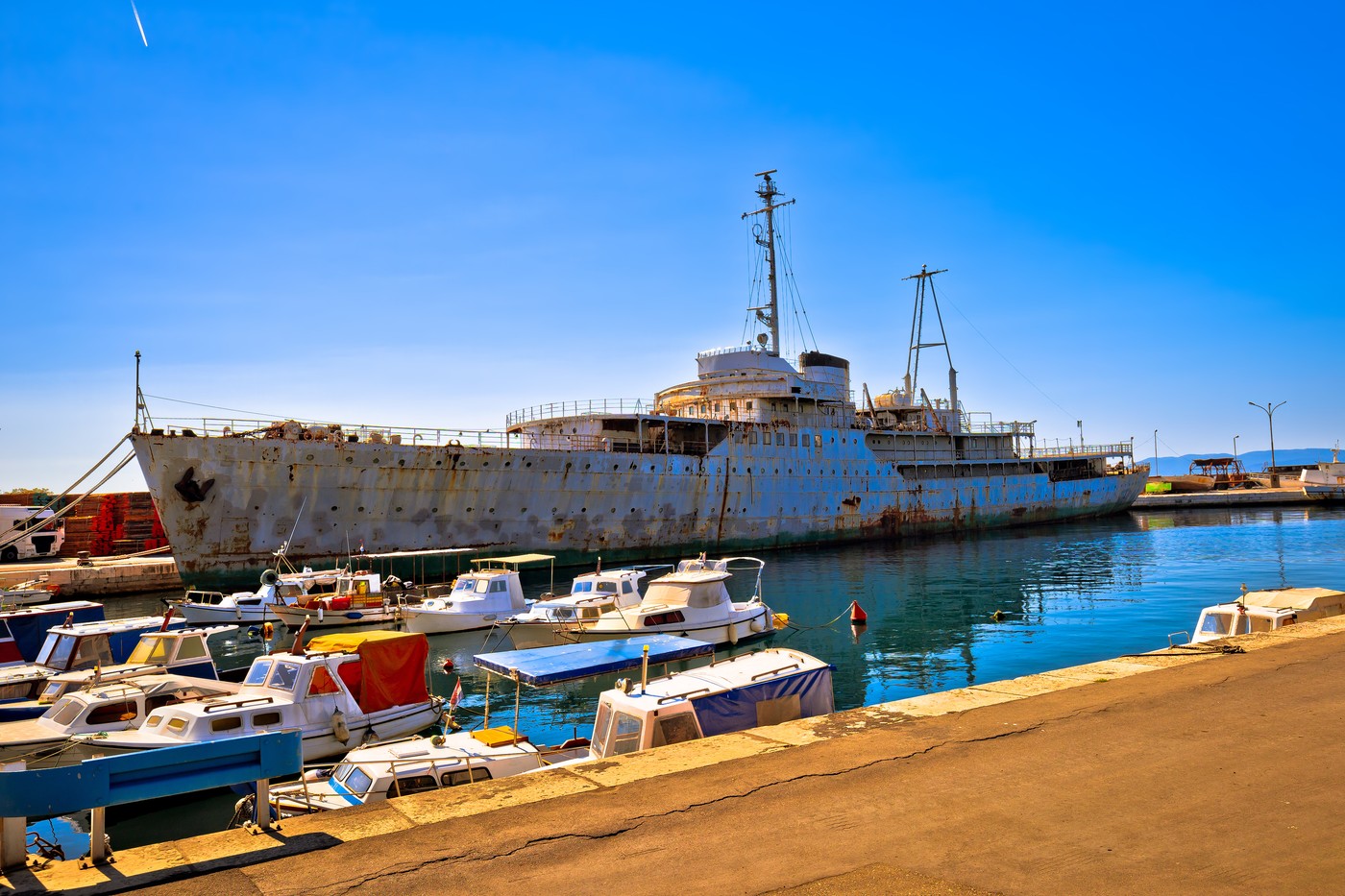 Titov Galeb ship wreck docked,  former command ship of Yugoslavian army waitnig for scrap yard,  Rijeka,  Croatia,Image: 366275631, License: Royalty-free, Restrictions: , Model Release: no, Credit line: Dalibor Brlek / Panthermedia / Profimedia