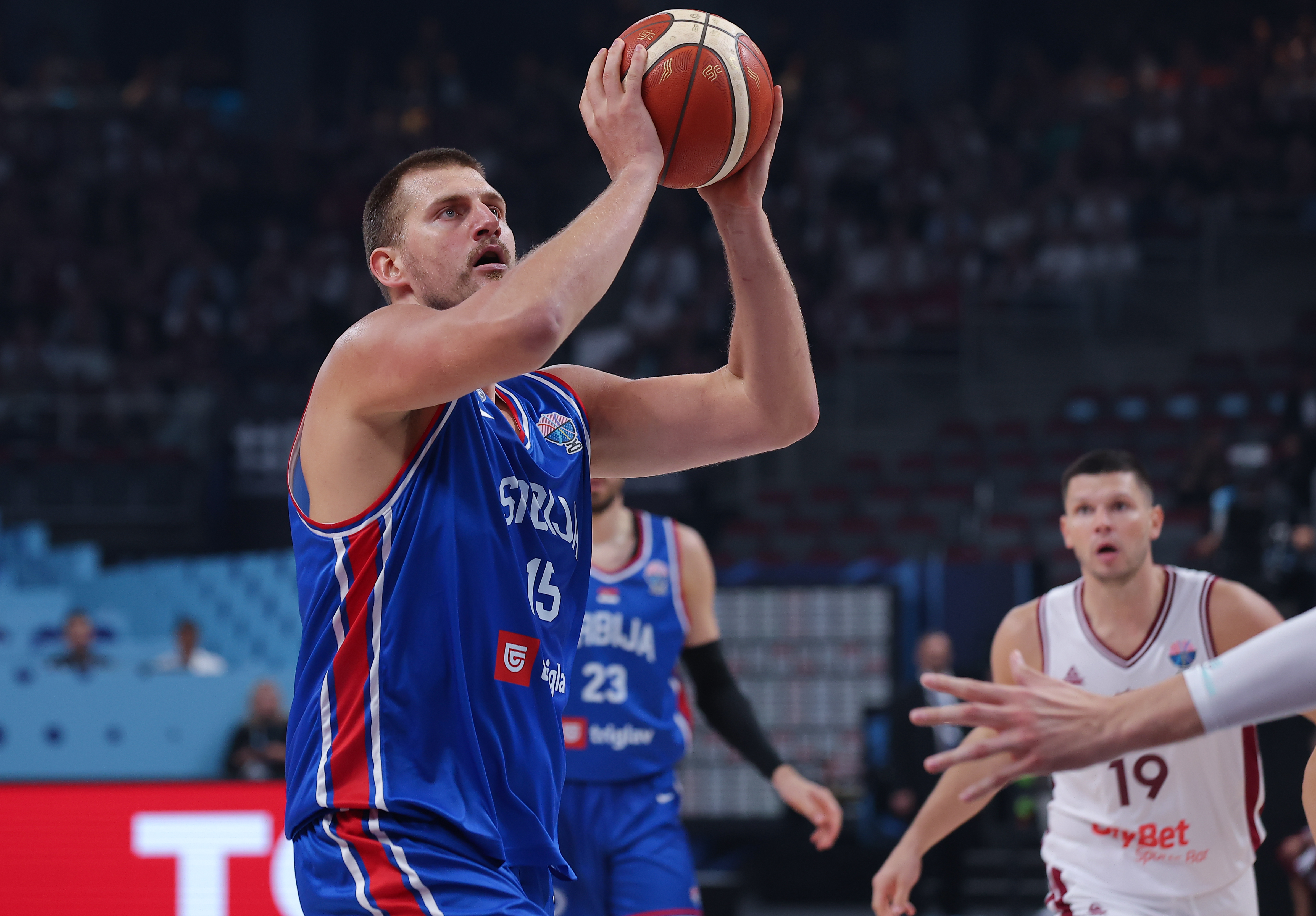 Nikola Jokic during FIBA Eurobasket 2025 group A third round basketball match between Serbia and Latvia on August 30, 2025. in Riga, Latvia.
(photo by Pedja Milosavljevic/STARSPORT ©)