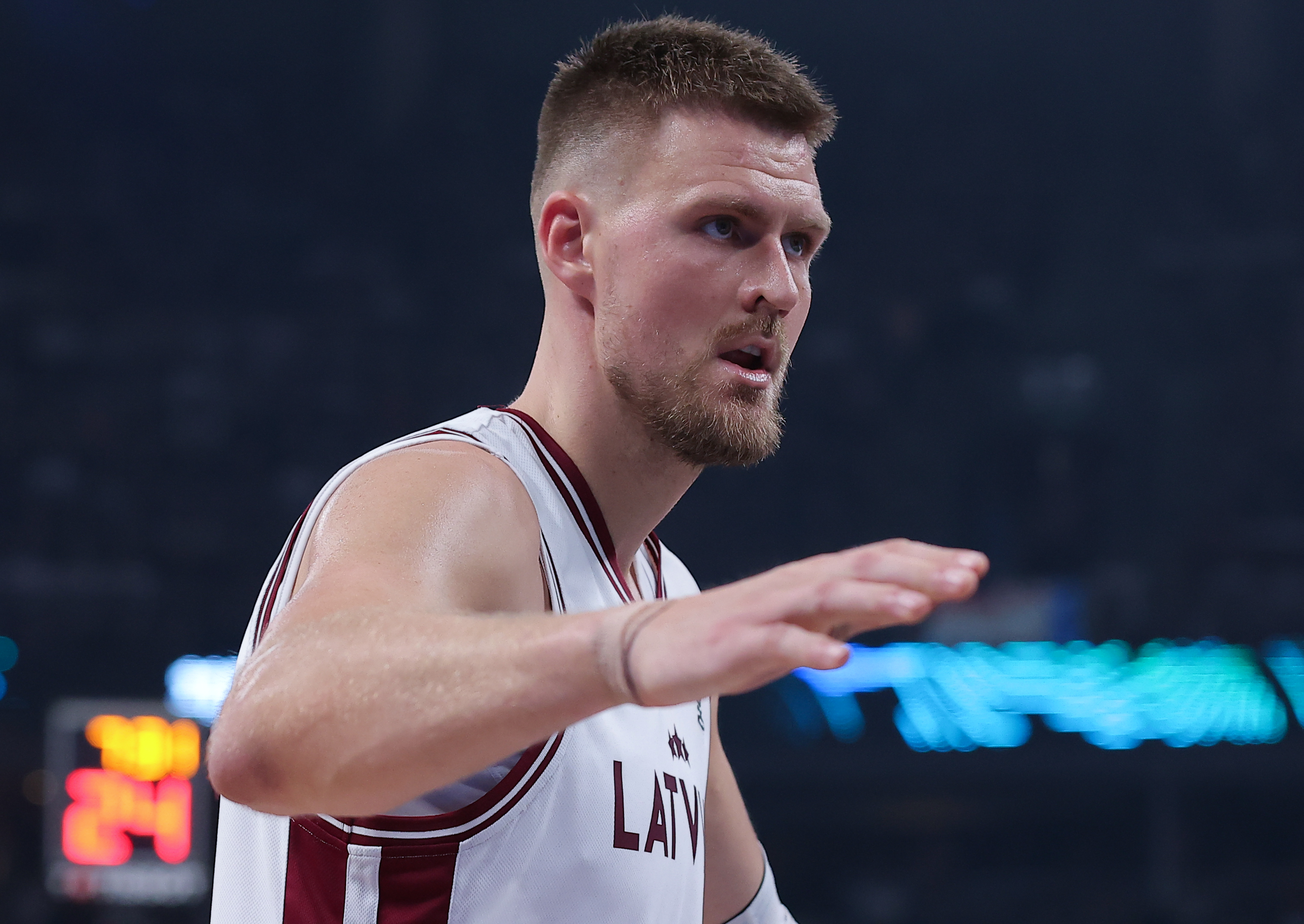 Kristaps Porzingis during FIBA Eurobasket 2025 group A third round basketball match between Serbia and Latvia on August 30, 2025. in Riga, Latvia.
(photo by Pedja Milosavljevic/STARSPORT ©)