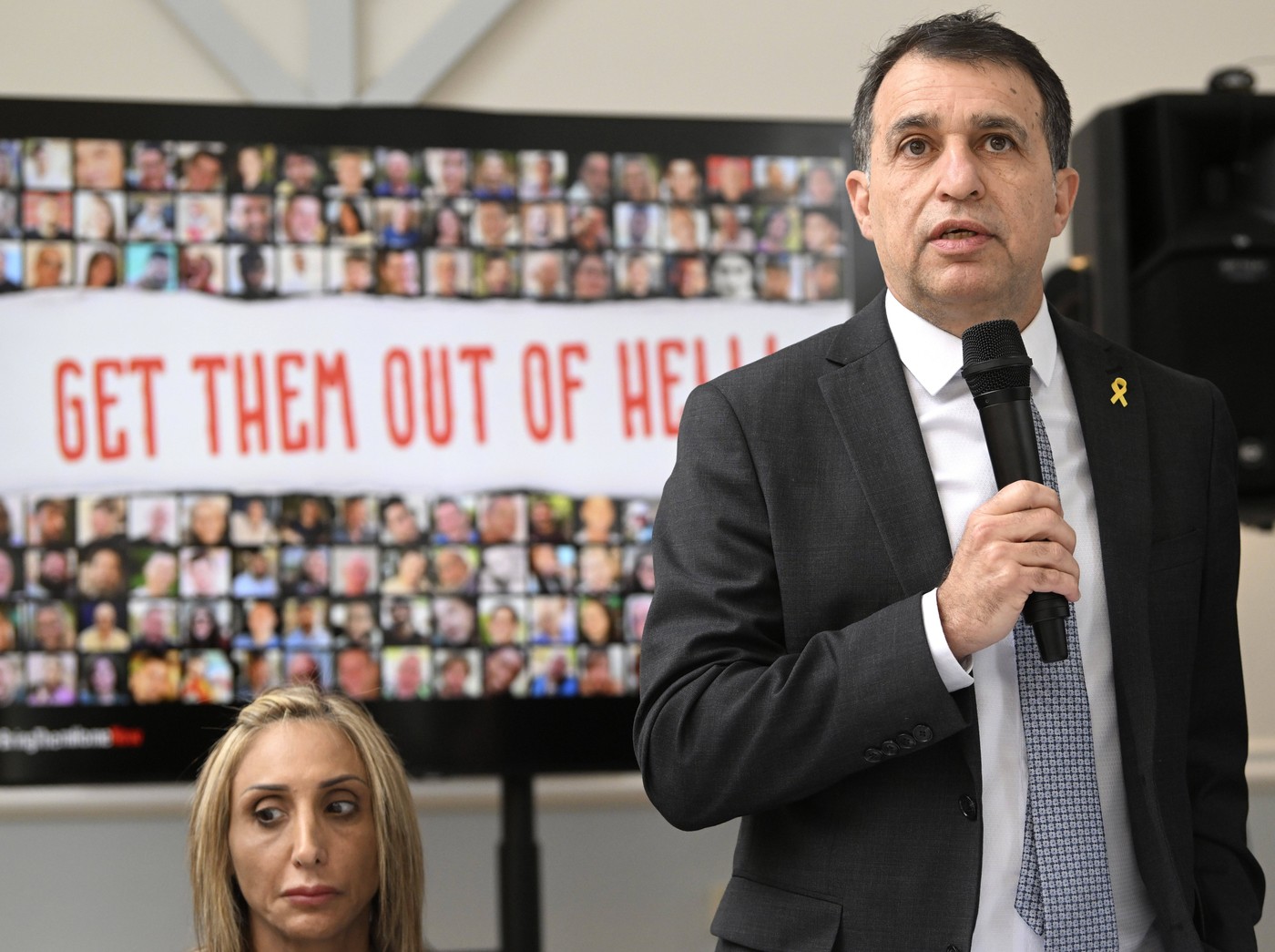 PC by a delegation of families of Israeli hostages BRUSSELS, BELGIUM - FEBRUARY 20 : PC by a delegation of families of I