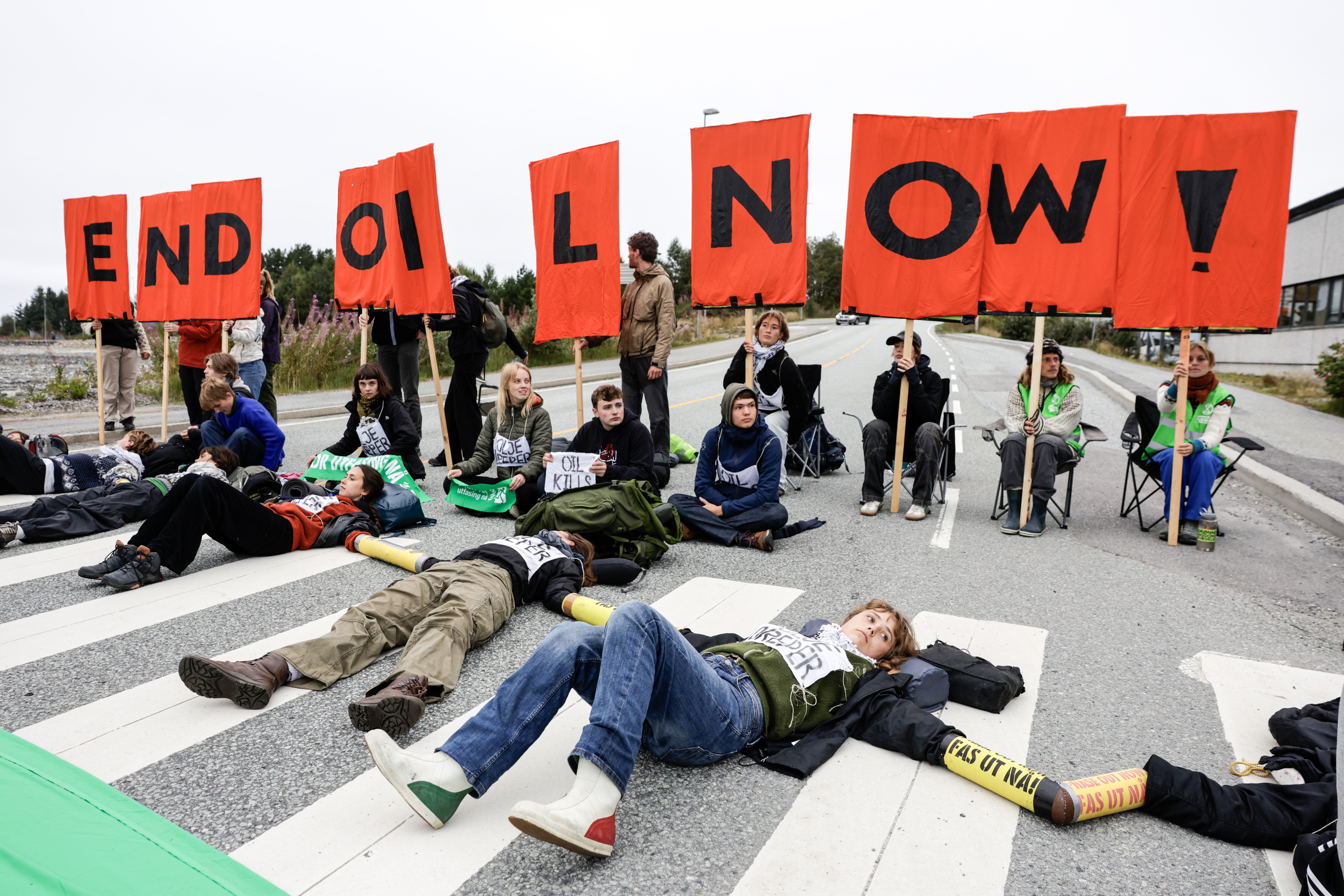 Climate activists protest against a refinery in Norway