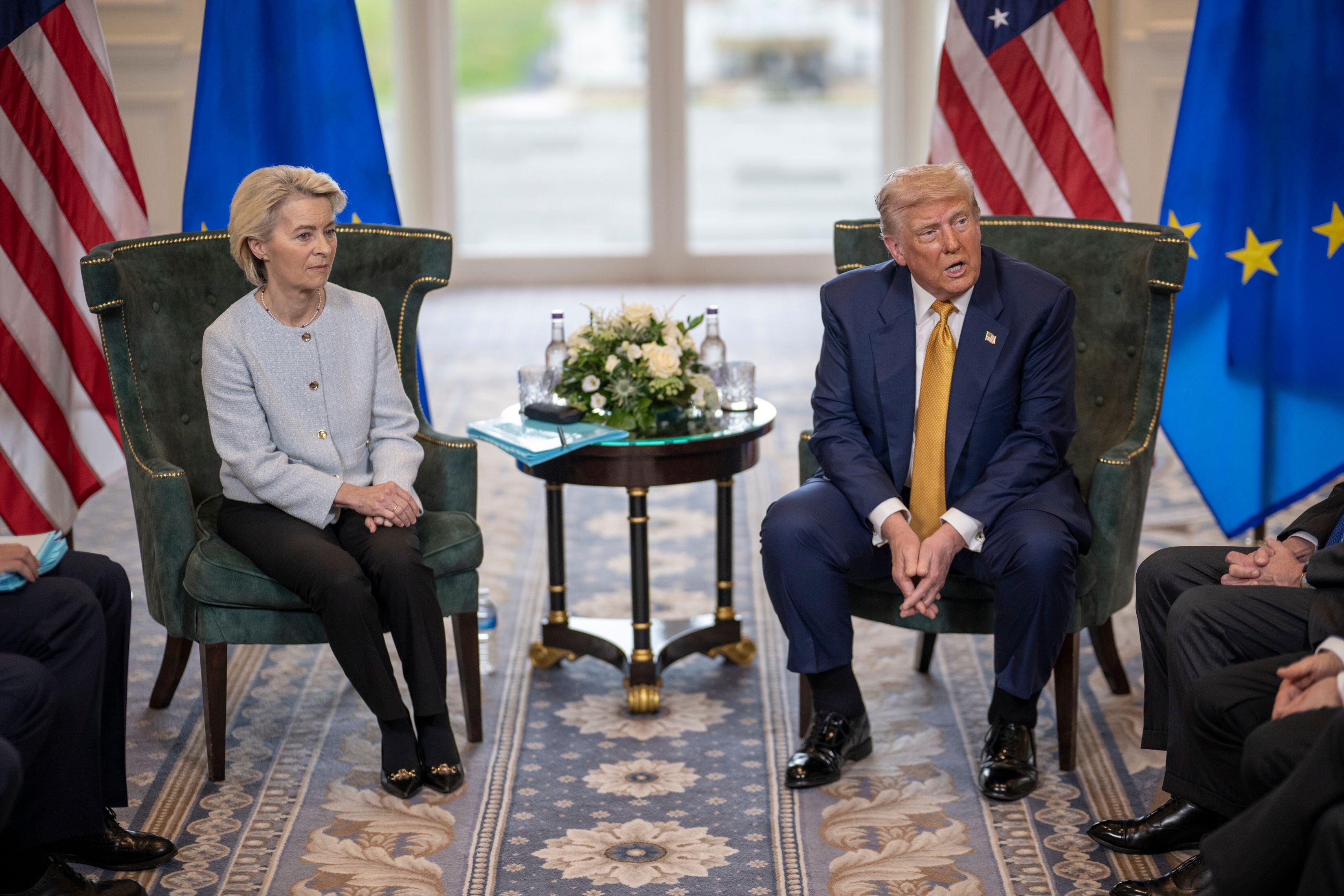 President Donald J. Trump participates in a Bilateral with the President of the European Commission Ursula von der Leyen at the Trump Turnberry golf course in Turnberry, Scotland, Friday, July 27, 2025. (Official White House Photo by Daniel Torok)