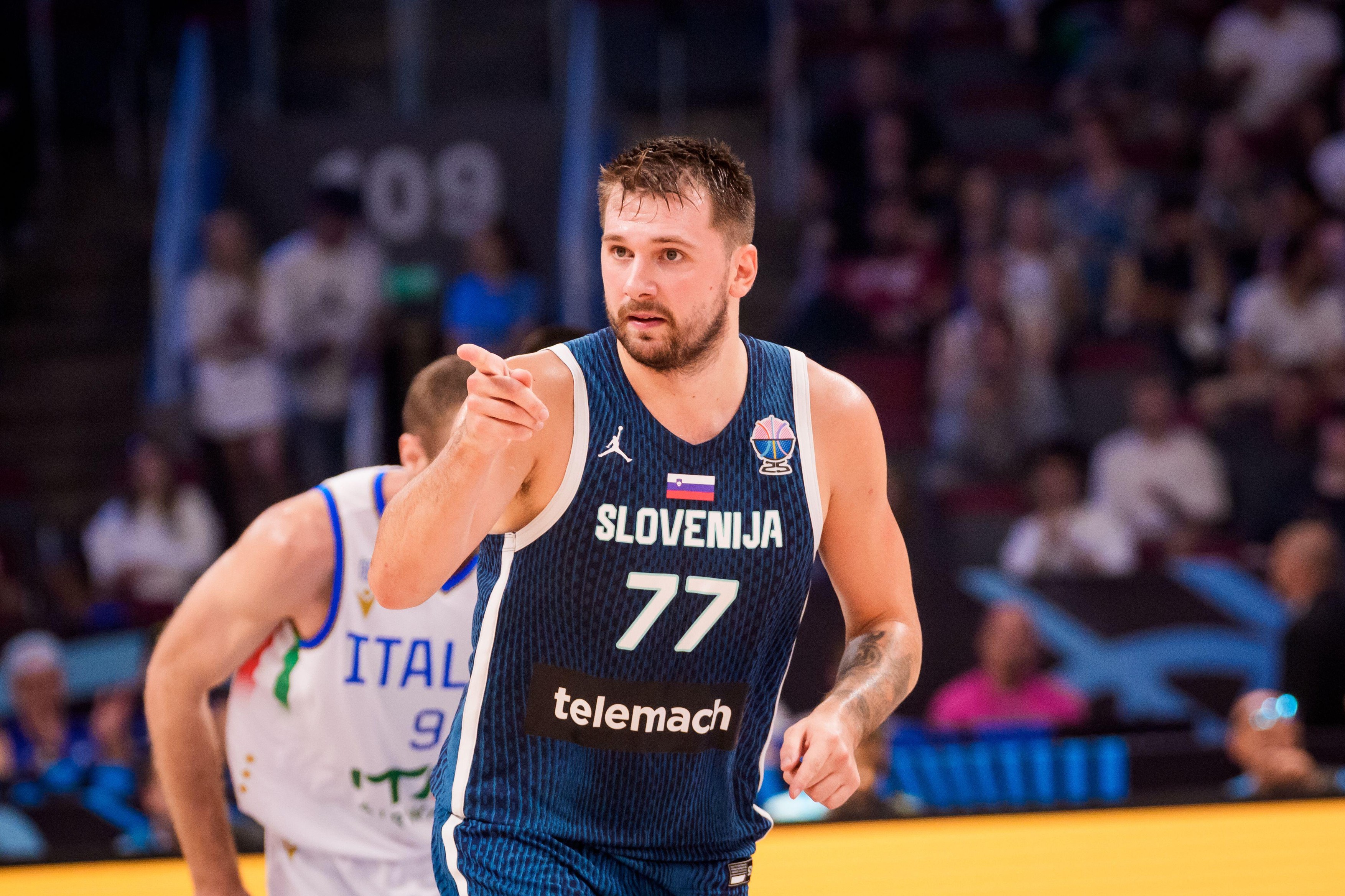 RIGA, LATVIA. 7th September 2025. Luka Doncic, during FIBA EUROBASKET 2025 basketball match between National men's team Slovenia and National men's team Italy.
