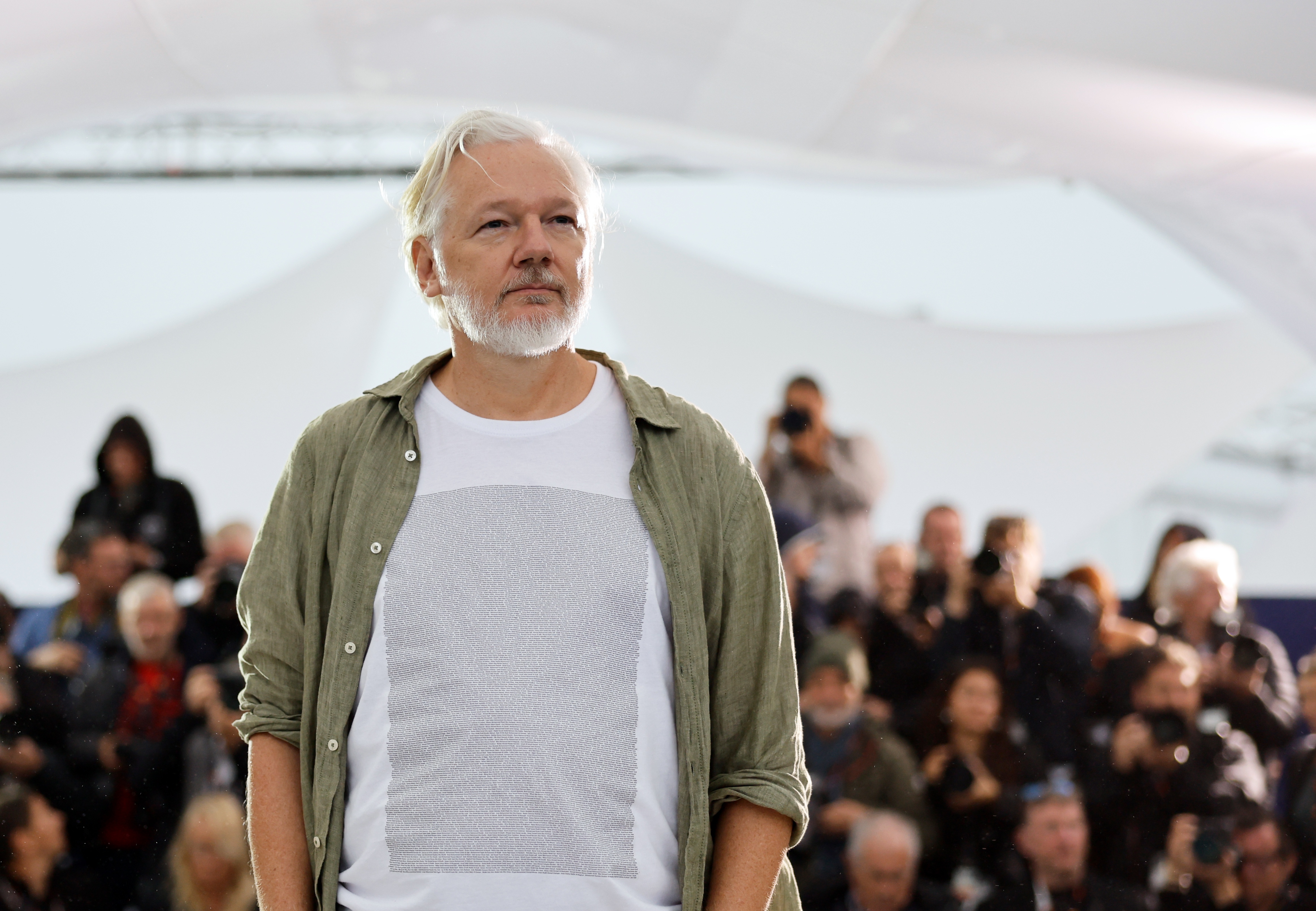 epa12118583 Julian Assange attends the photocall for 'The Six Billion Dollar Man' during the 78th annual Cannes Film Festival, in Cannes, France, 20 May 2025. The film festival runs from 13 to 24 May 2025.  EPA-EFE/GUILLAUME HORCAJUELO