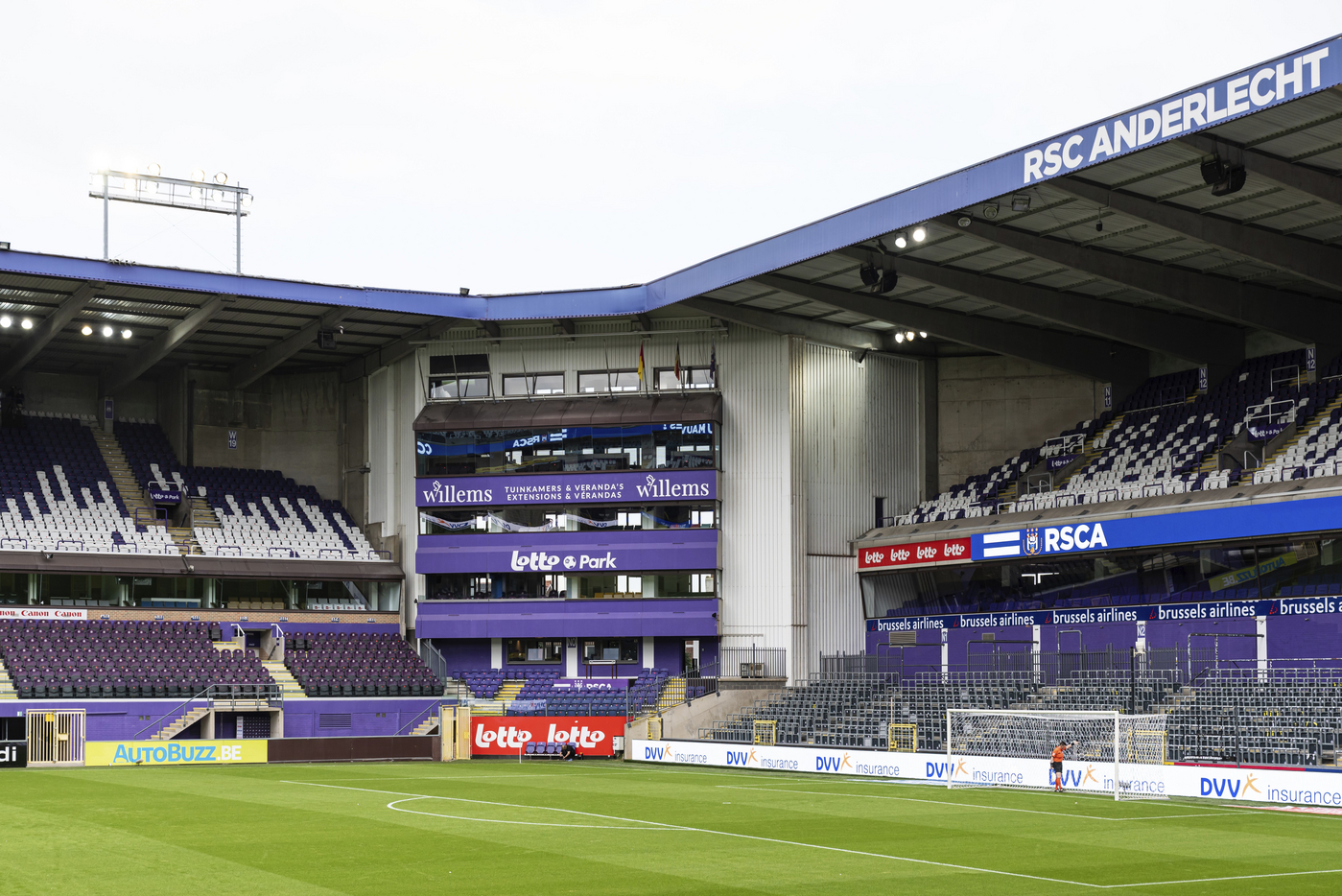 Anderlecht, Brussels Capital Region, Belgium, 08 28 2021, The Anderlecht football stadium, seats and green pitch, Europe,Image: 921208546, License: Rights-managed, Restrictions: , Model Release: no, Credit line: Werner Lerooy / imageBROKER / Profimedia