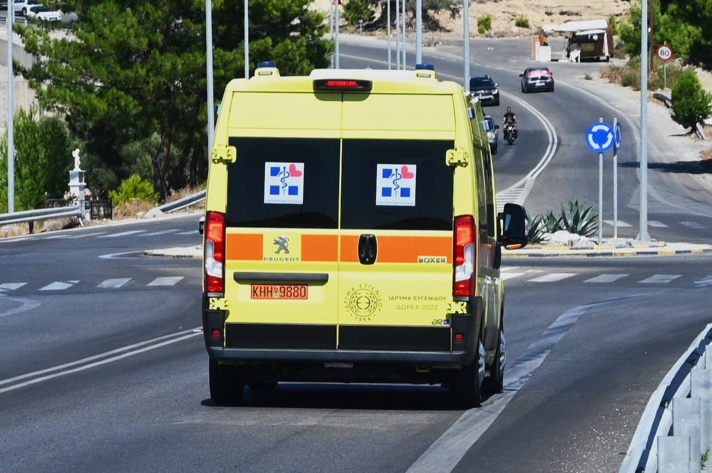 Griechische Inseln. Griechenland, Rhodos. Ambulanz, Krankenwagen, Rettungswagen, Notarzt *** Greek Islands Greece, Rhode