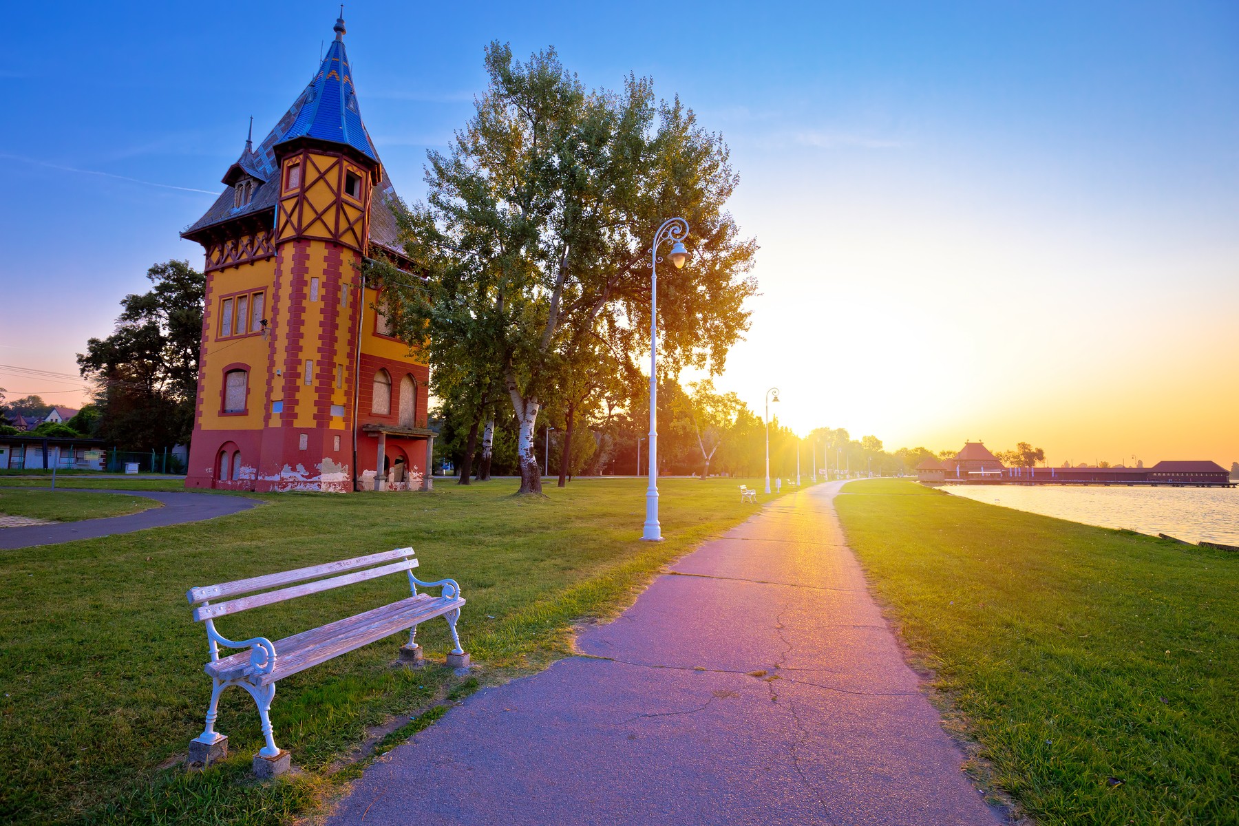 Sunrise at Palic lake near town of Subotica view