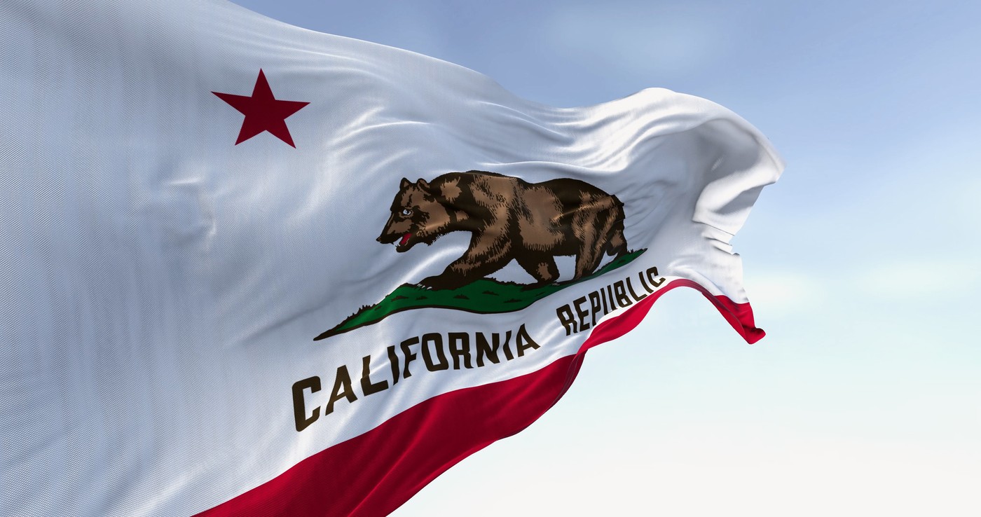 Close-up of California State flag waving