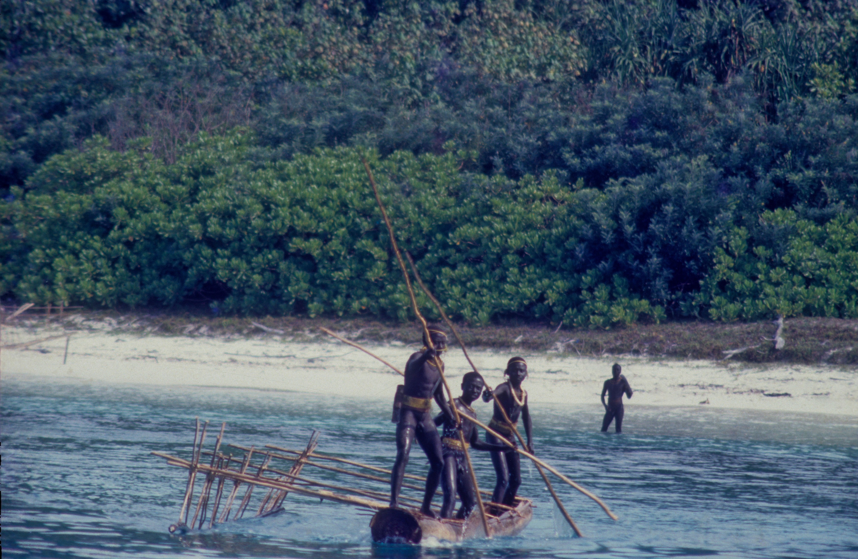 Negrito people in boat, andaman, india, asia